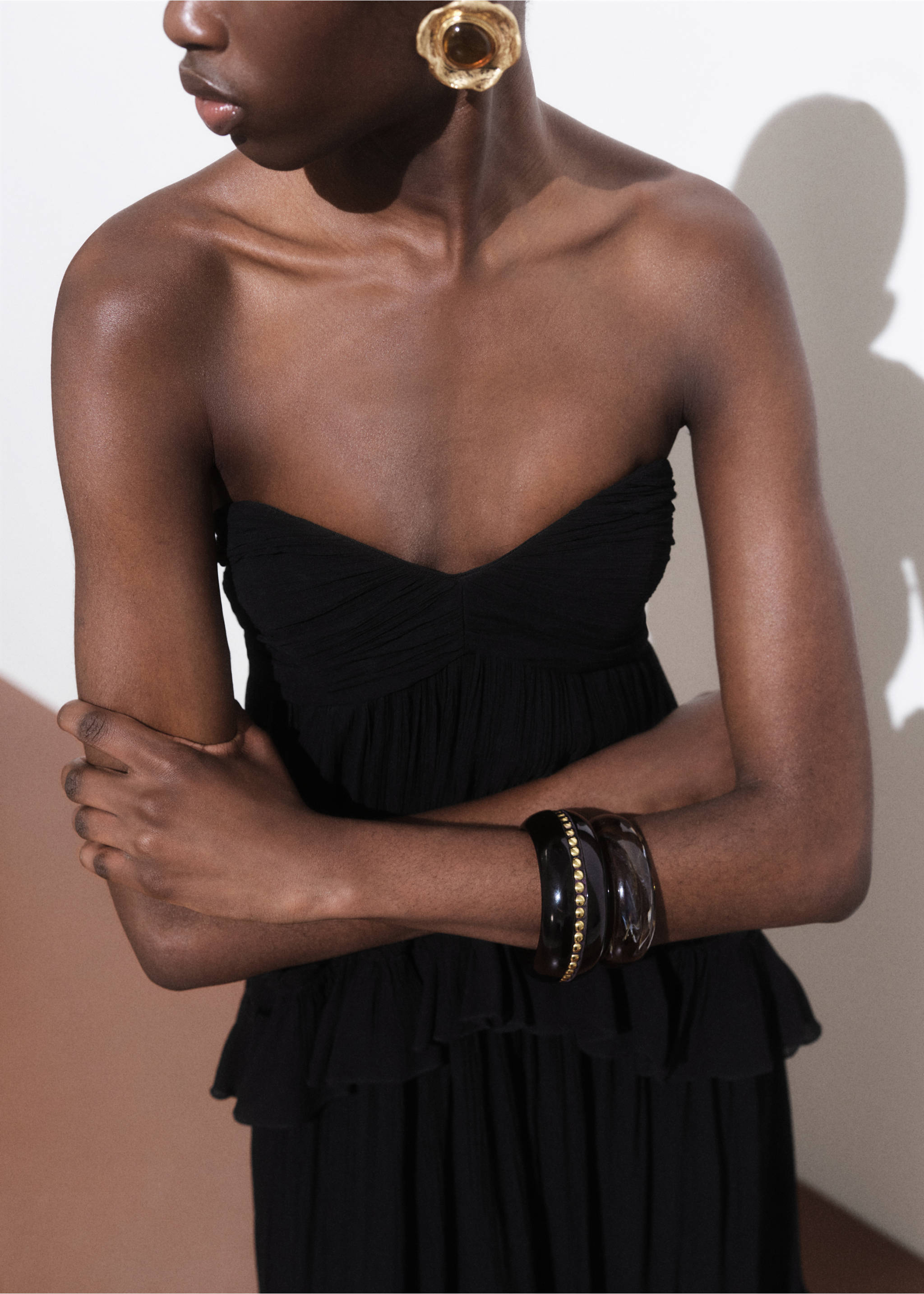 Strapless maxi-dress - Details of the article 6, Black. Ref: 17001286-00.