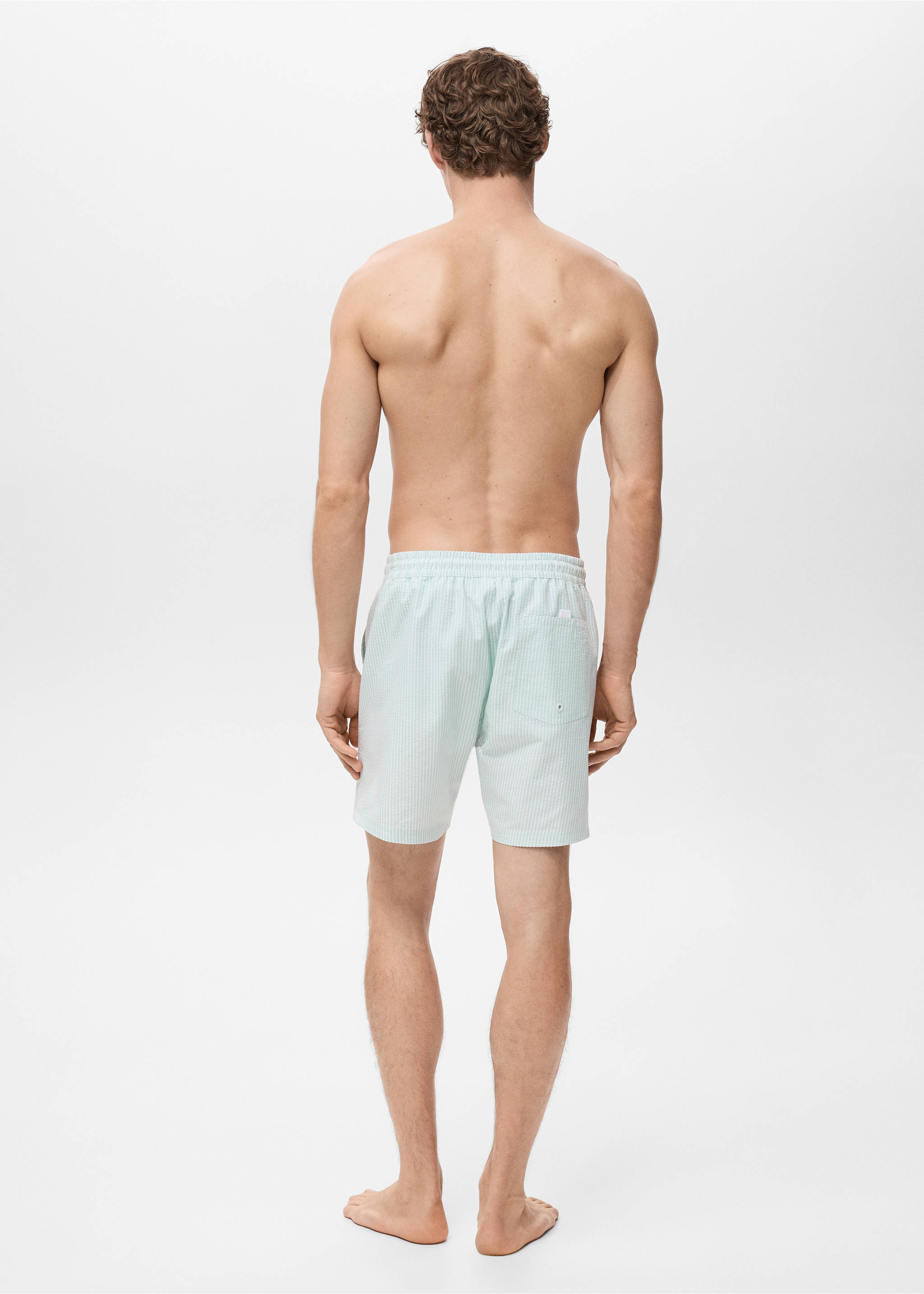 Seersucker swimming trunks - Reverse of the article, Aqua Green. Ref: 17001288-00.