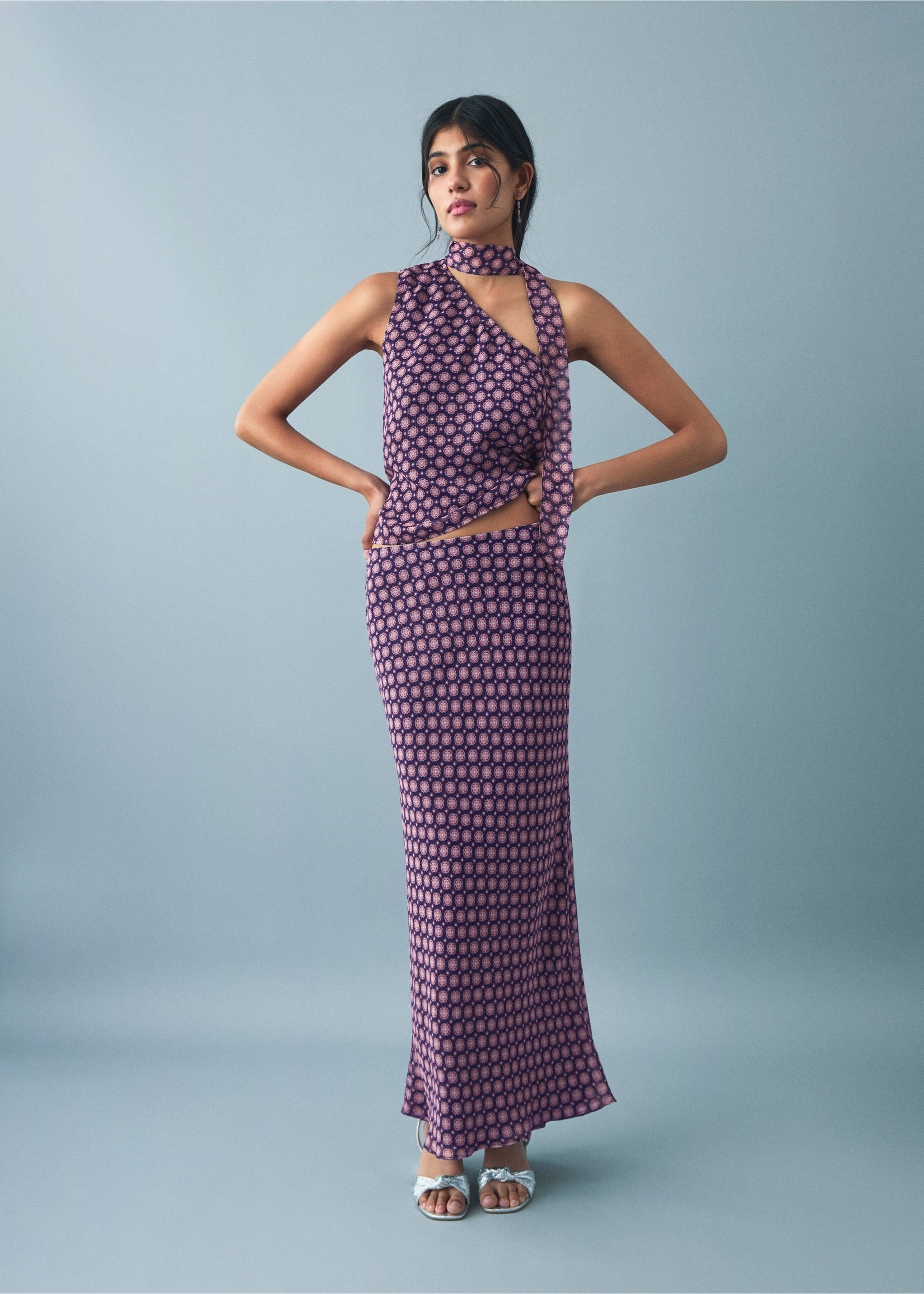 Flowy printed skirt - General plane, Maroon. Ref: 17001292-00.