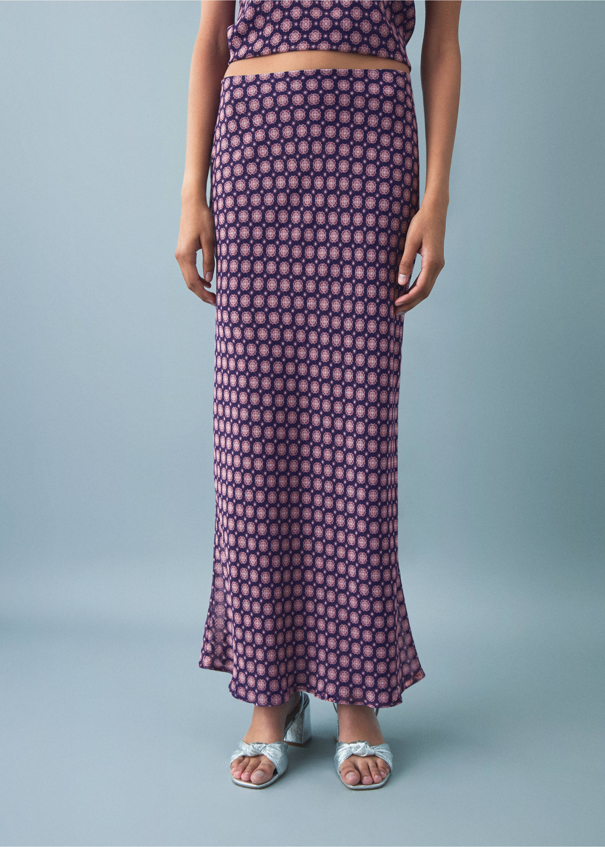 Flowy printed skirt - Reverse of the article, Maroon. Ref: 17001292-00.