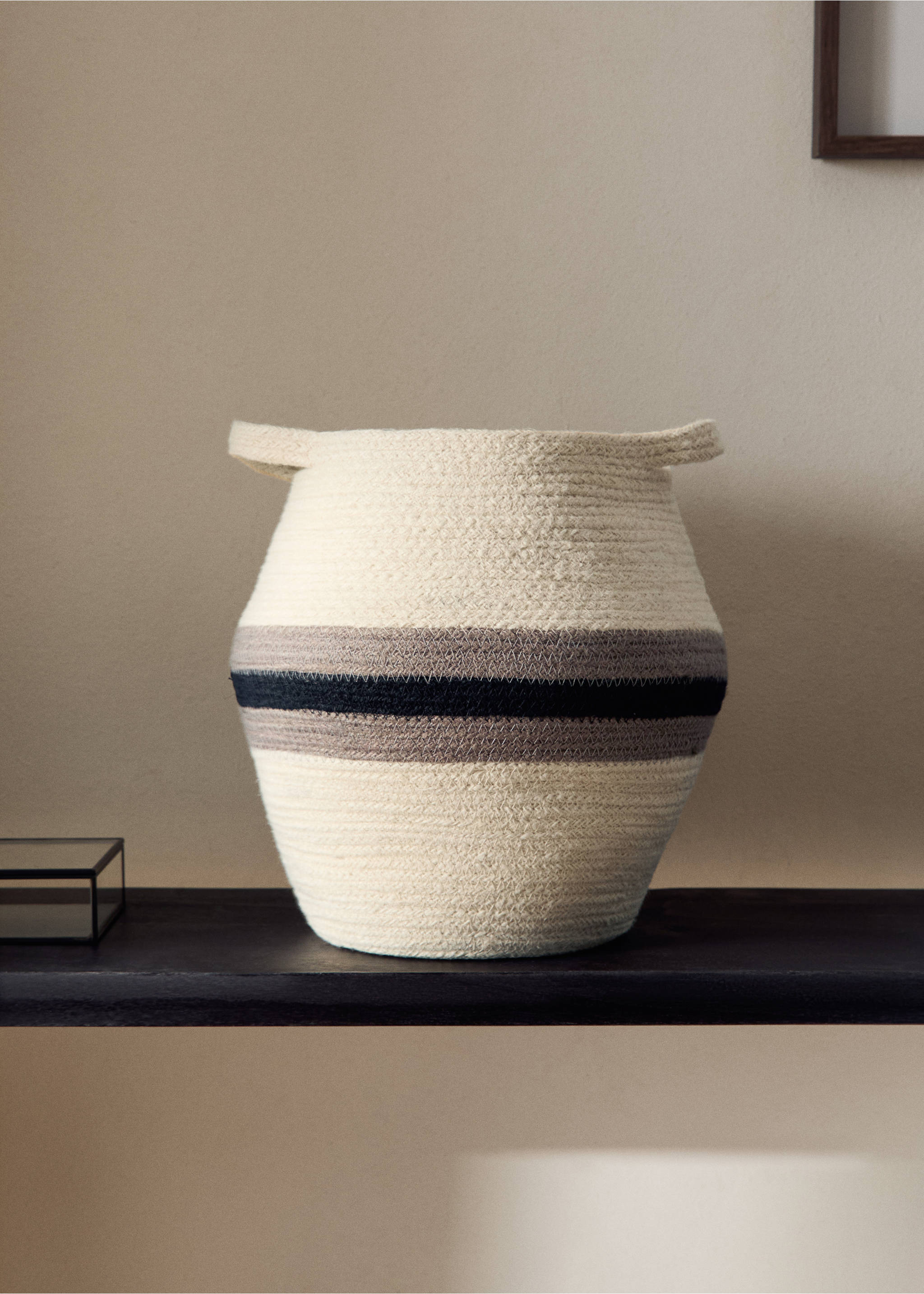 Medium jute basket with stripes - General plane, White. Ref: 17001535-00.