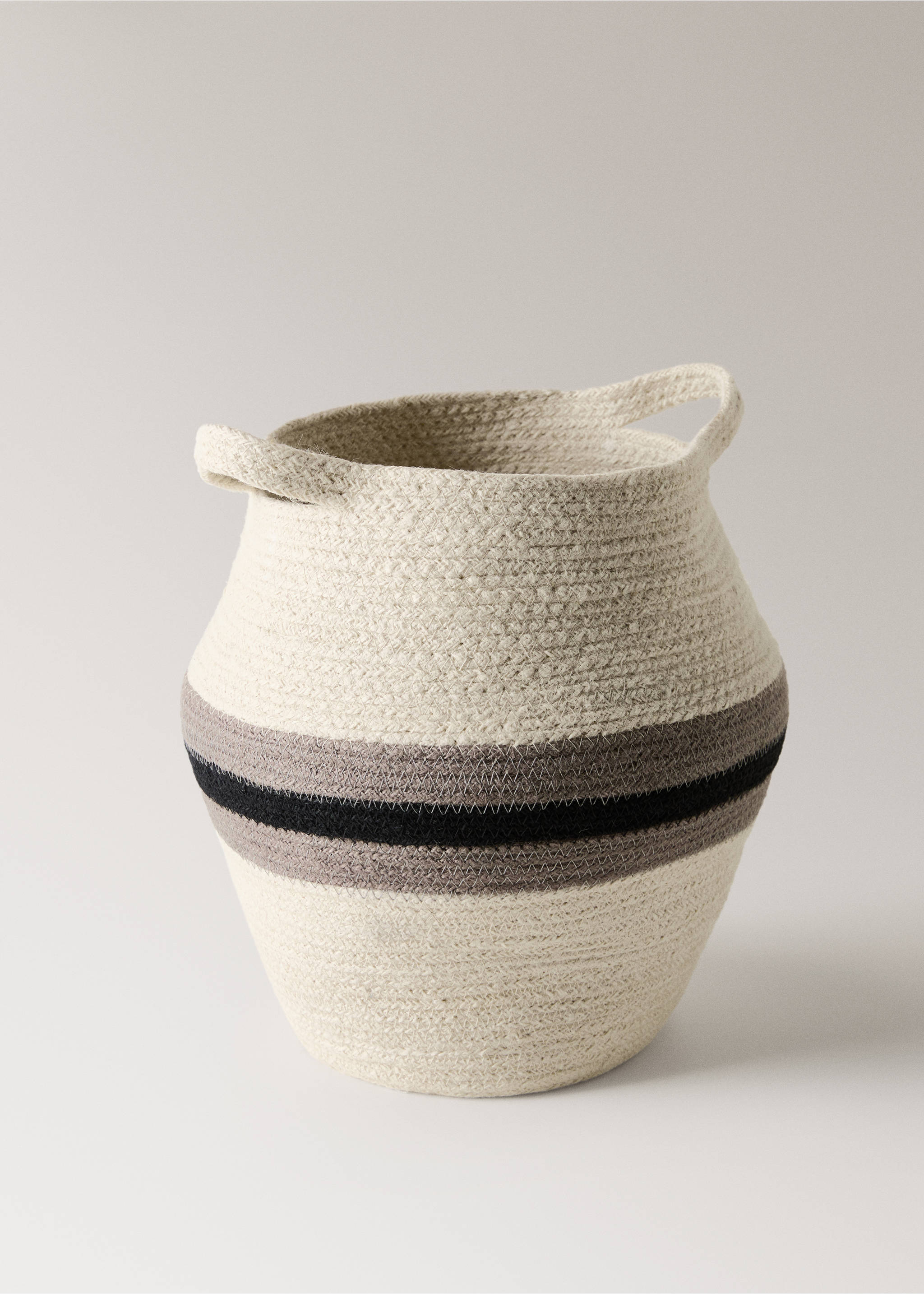 Medium jute basket with stripes - Details of the article 1, White. Ref: 17001535-00.