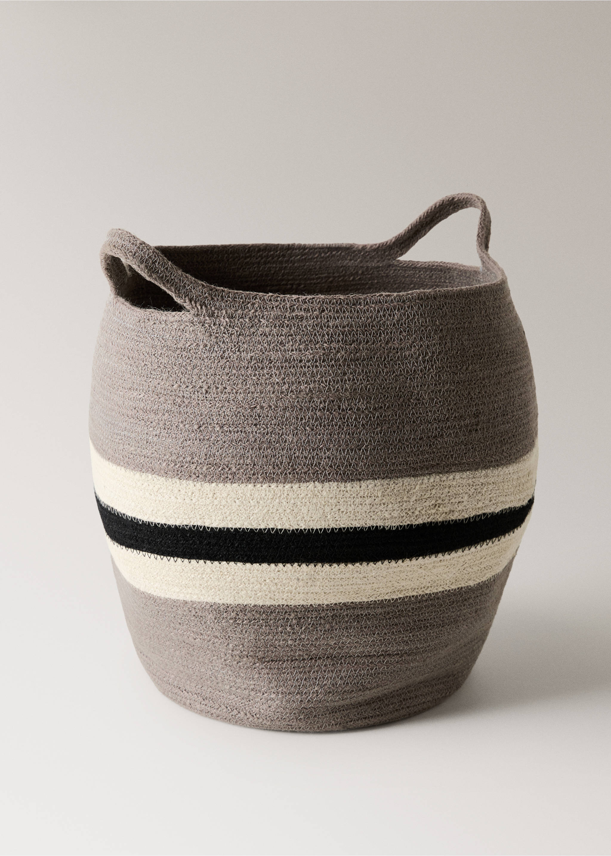 Large jute basket with stripes - Details of the article 1, Grey. Ref: 17001536-00.