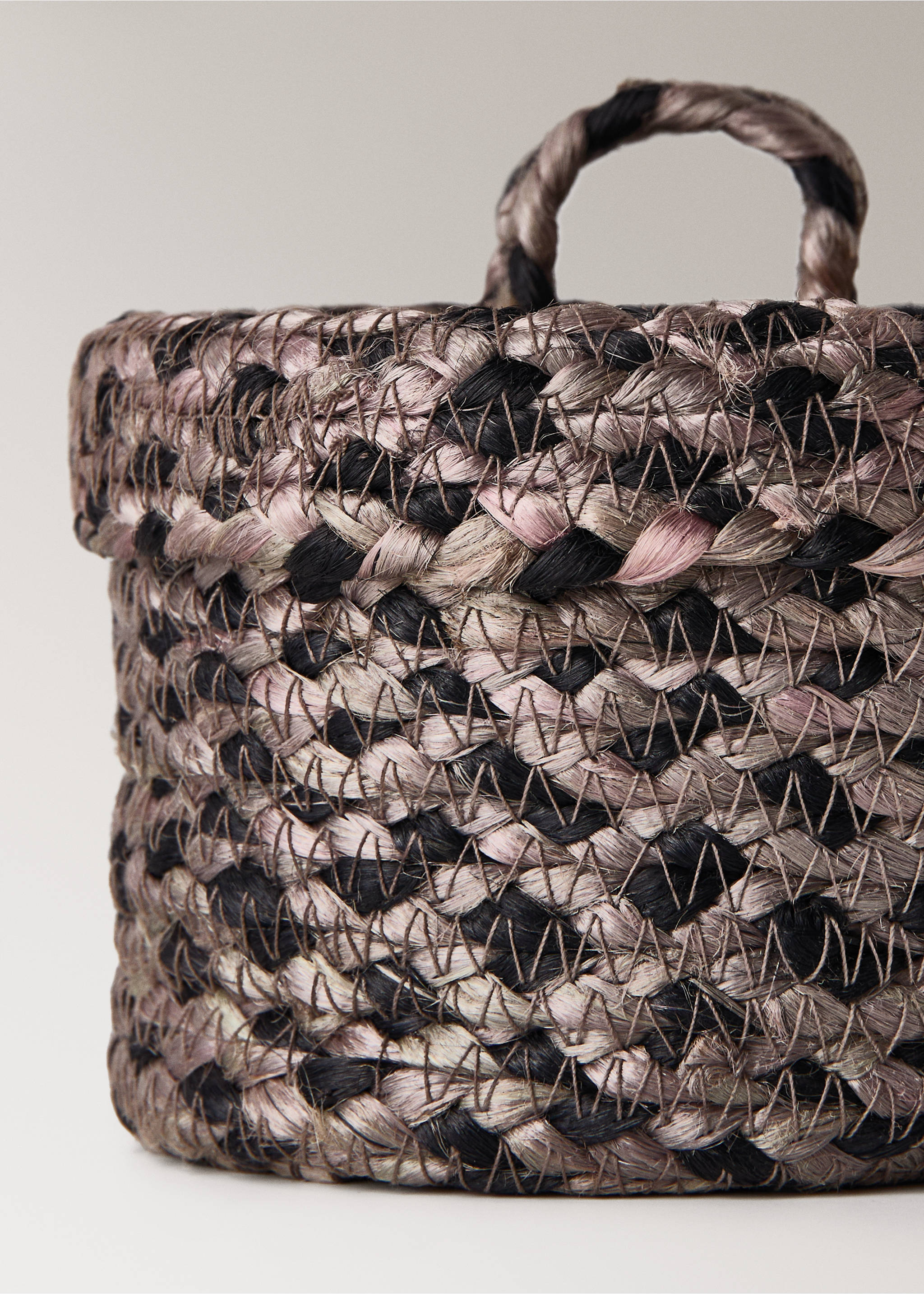 Small melange jute basket with small lid - Details of the article 3, Light/Pastel Brown. Ref: 17001541-00.