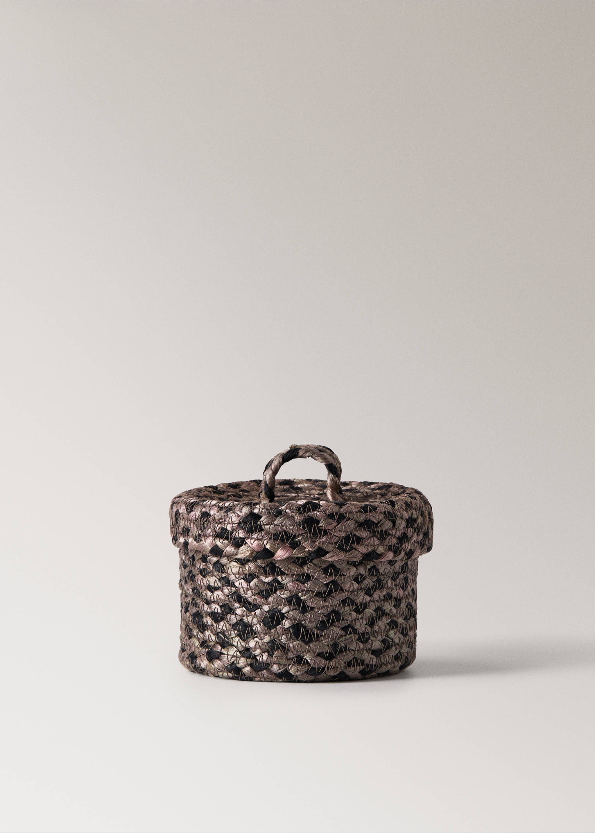 Small melange jute basket with small lid - Article without model, Light/Pastel Brown. Ref: 17001541-00.