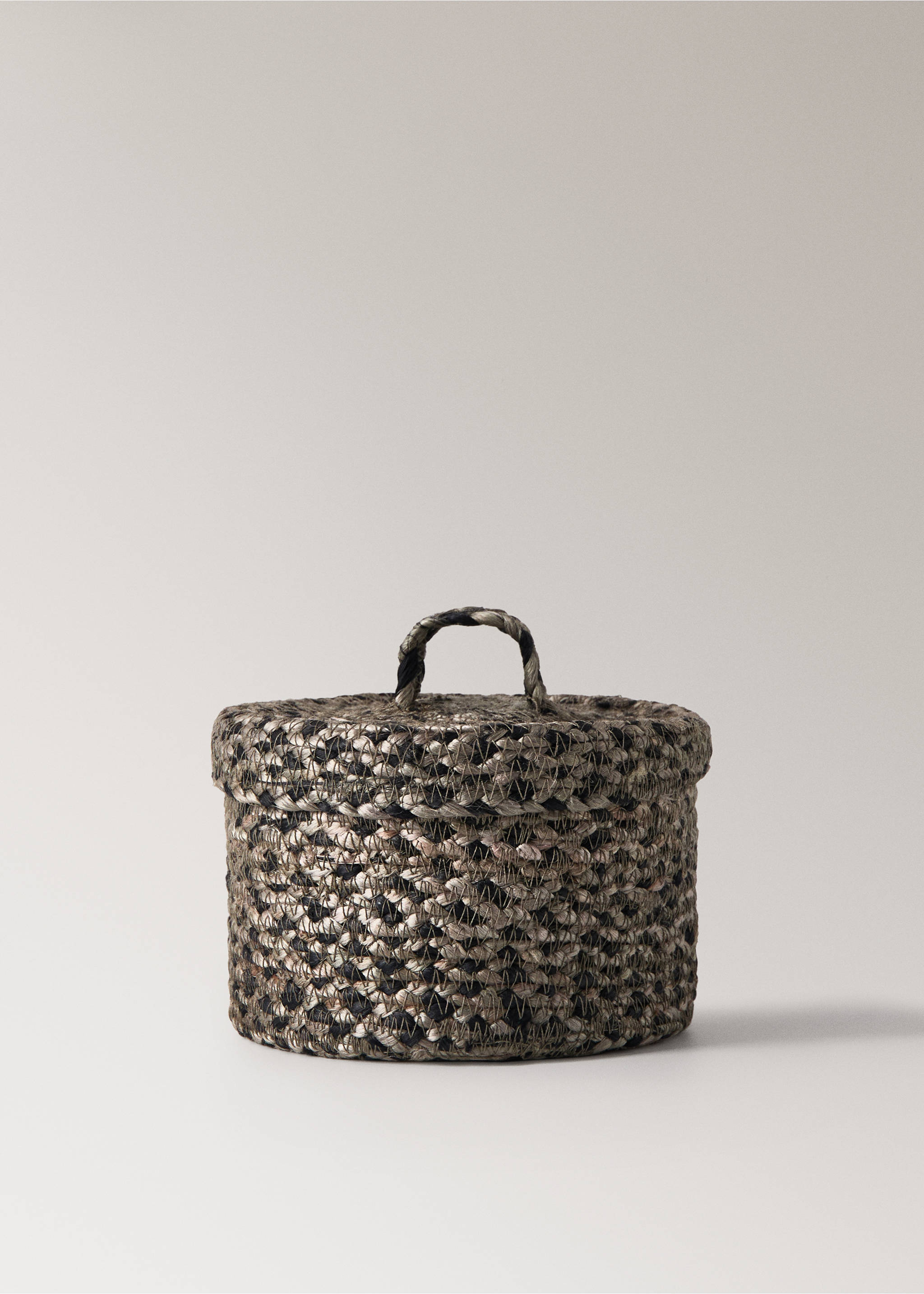 Medium melange jute basket with lid - Article without model, Grey. Ref: 17001542-00.