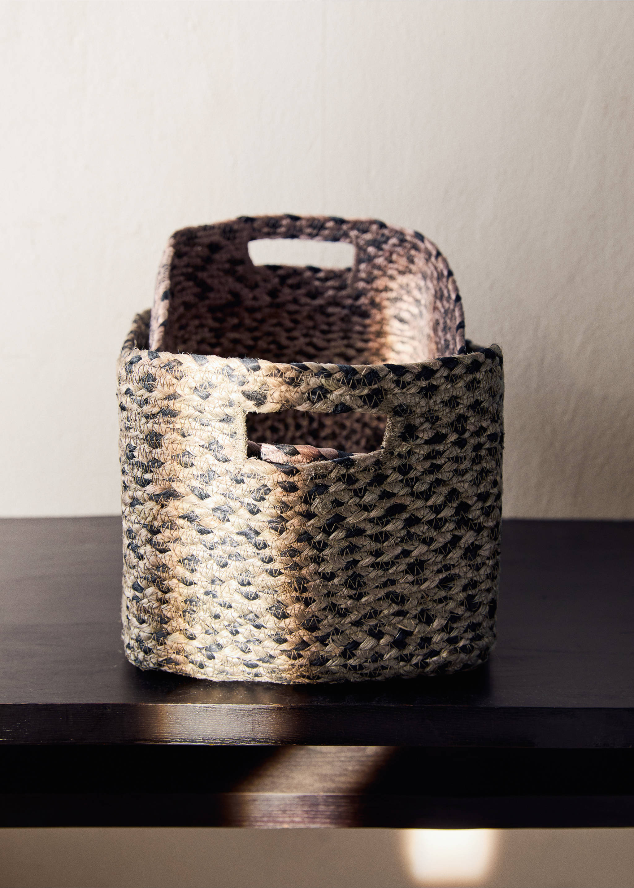 Large melange jute basket - General plane, Grey. Ref: 17001543-00.