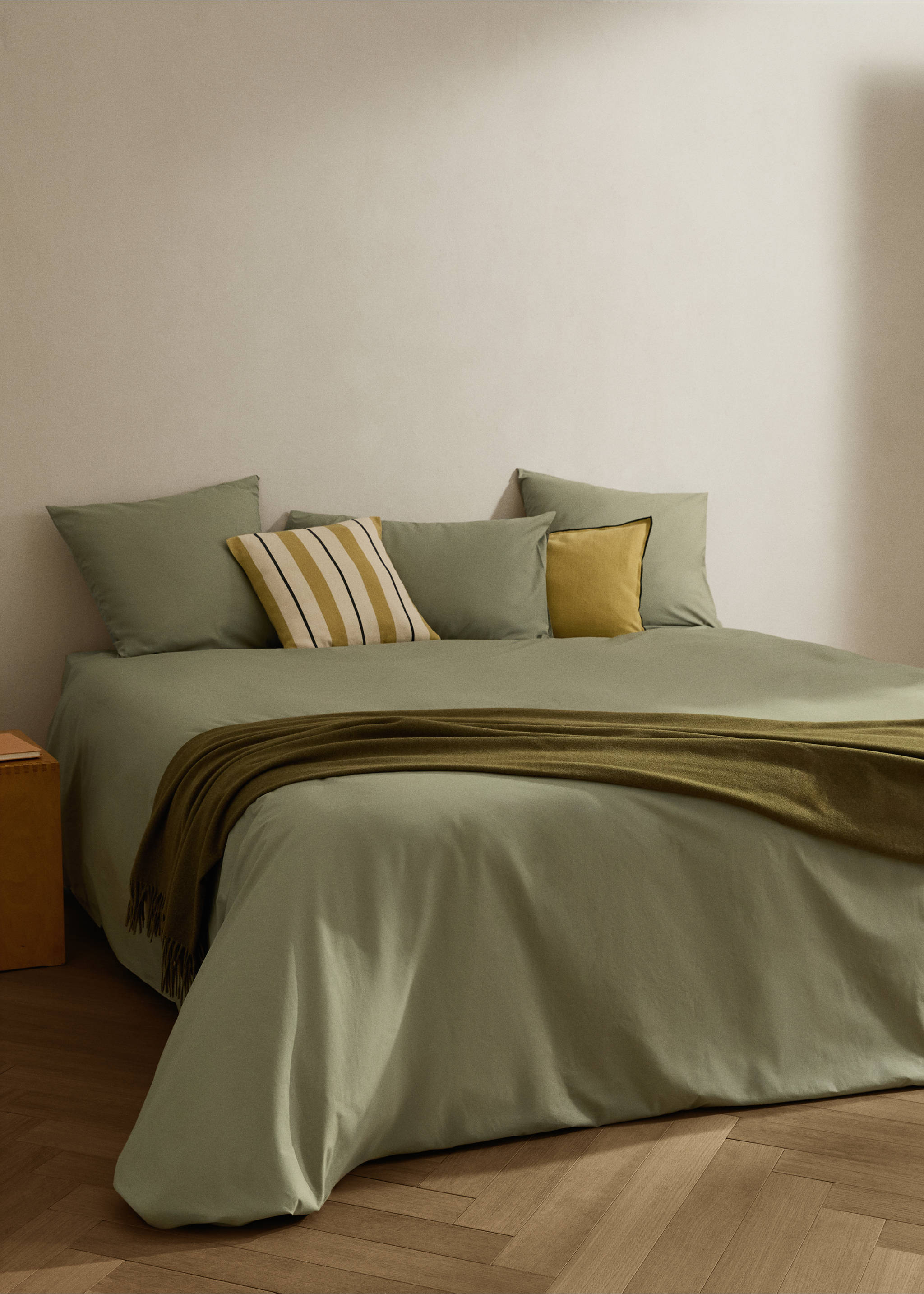 Percale cotton duvet cover Superking bed - General plane, Green. Ref: 17001566-00.