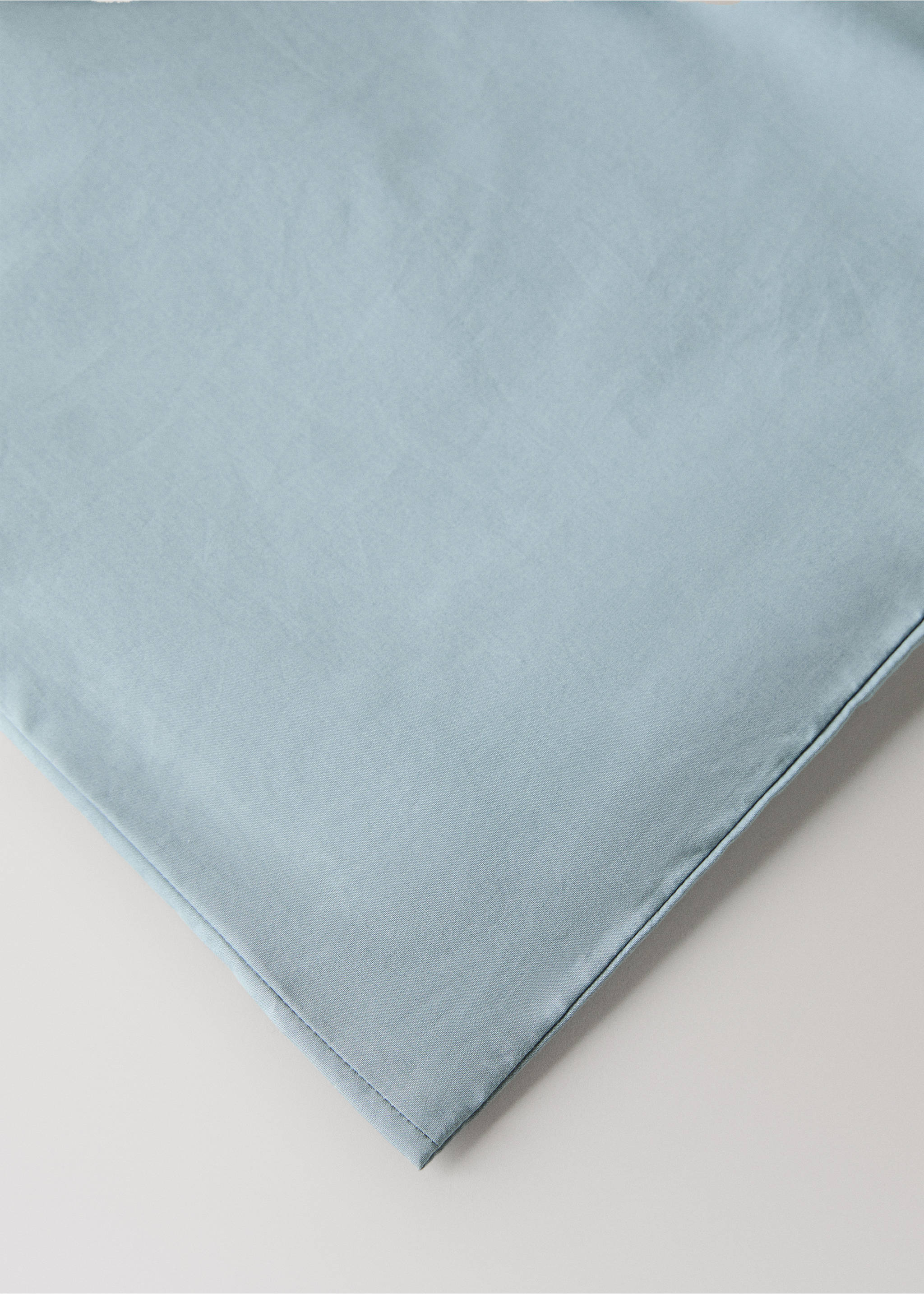 Percale cotton duvet cover with linen trim Queen bed - Details of the article 3, Blue. Ref: 17001568-00.