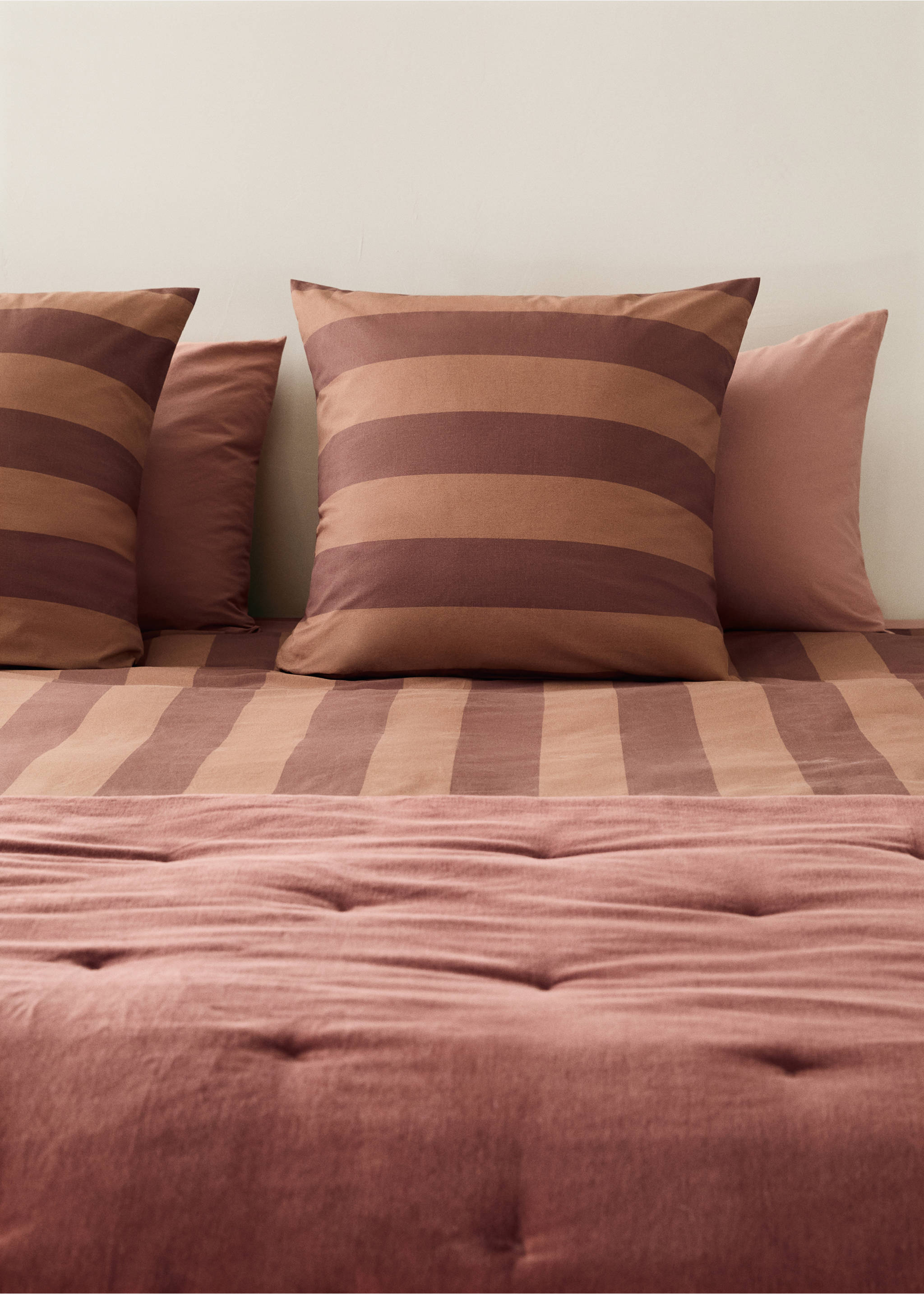 500 threads cotton percale striped duvet cover Single bed - Details of the article 7, Brown. Ref: 17001586-00.