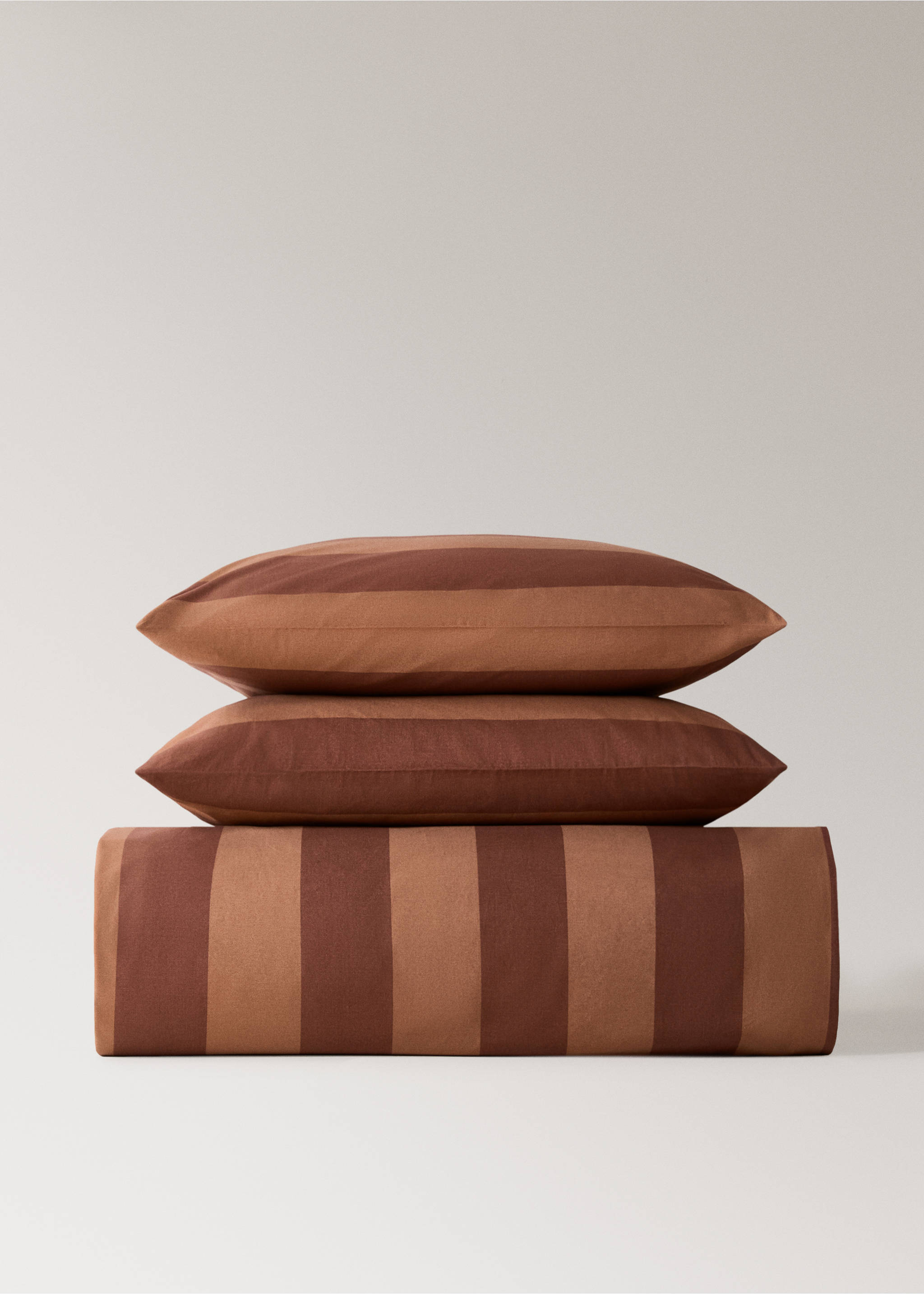 500 threads cotton percale striped duvet cover Single bed - Article without model, Brown. Ref: 17001586-00.