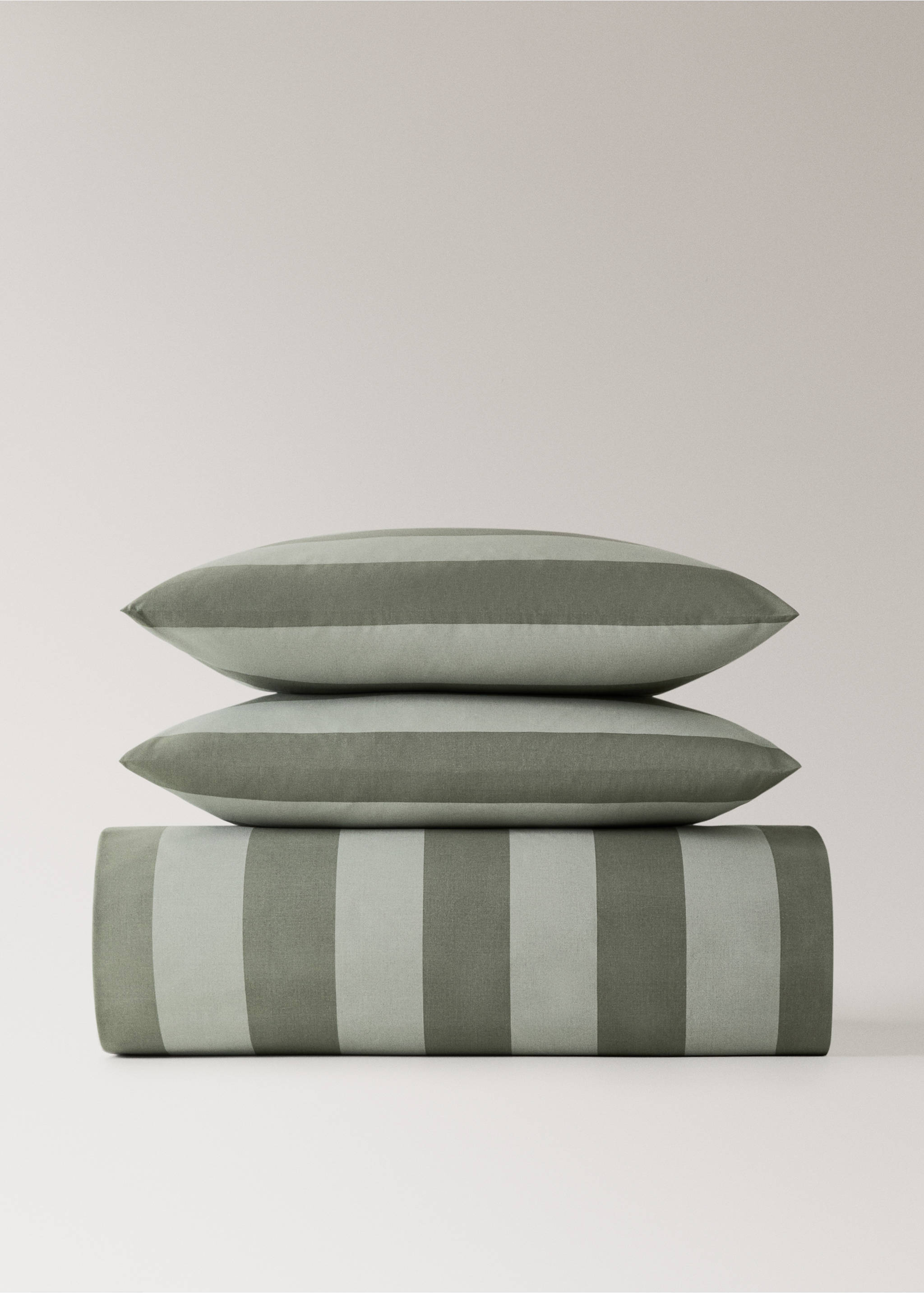 500 threads cotton percale striped duvet cover Single bed - Article without model, Green. Ref: 17001586-00.