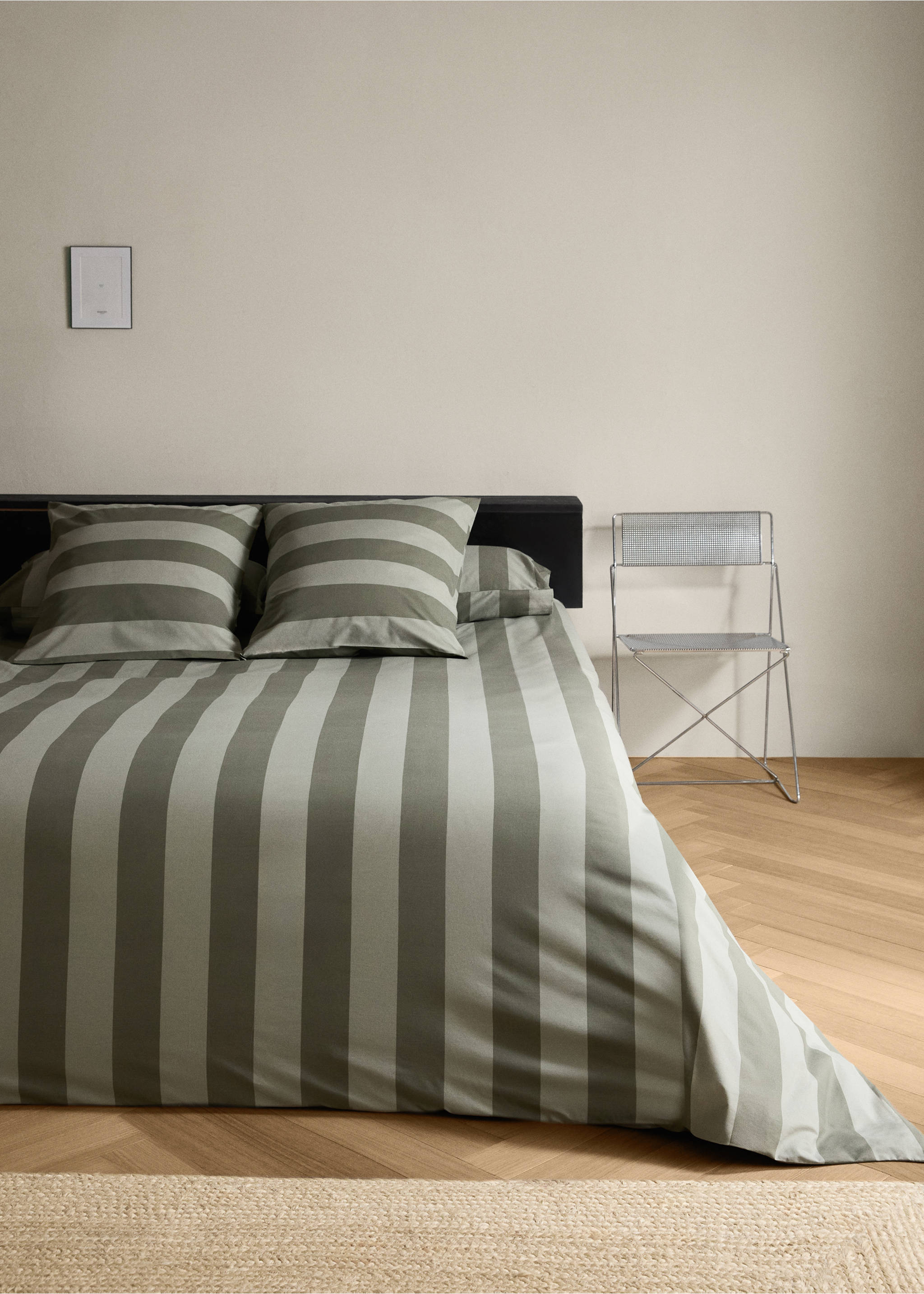 500 threads percale cotton striped duvet cover Queen bed - General plane, Green. Ref: 17001587-00.