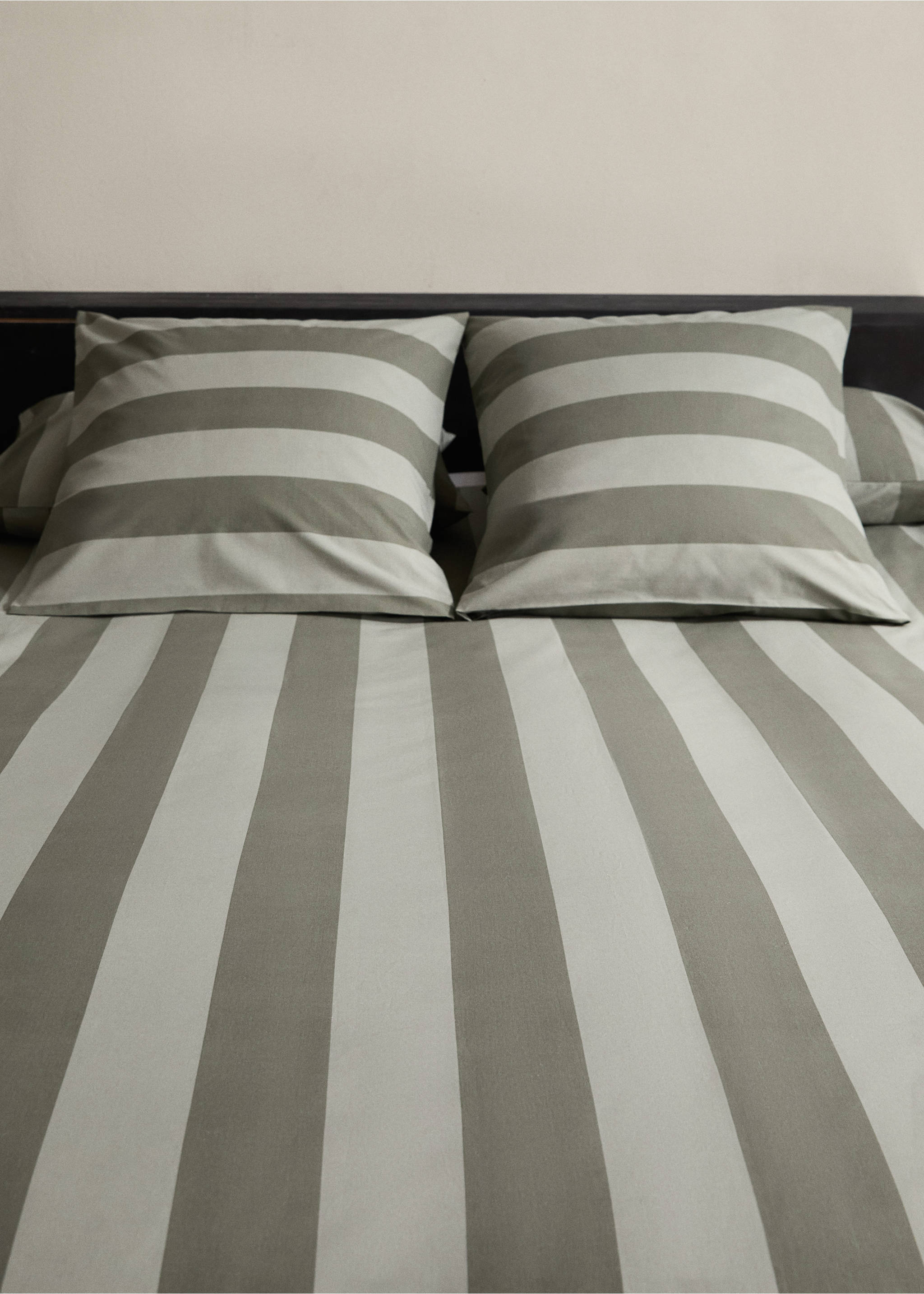 500 threads percale cotton striped duvet cover Queen bed - Details of the article 7, Green. Ref: 17001587-00.