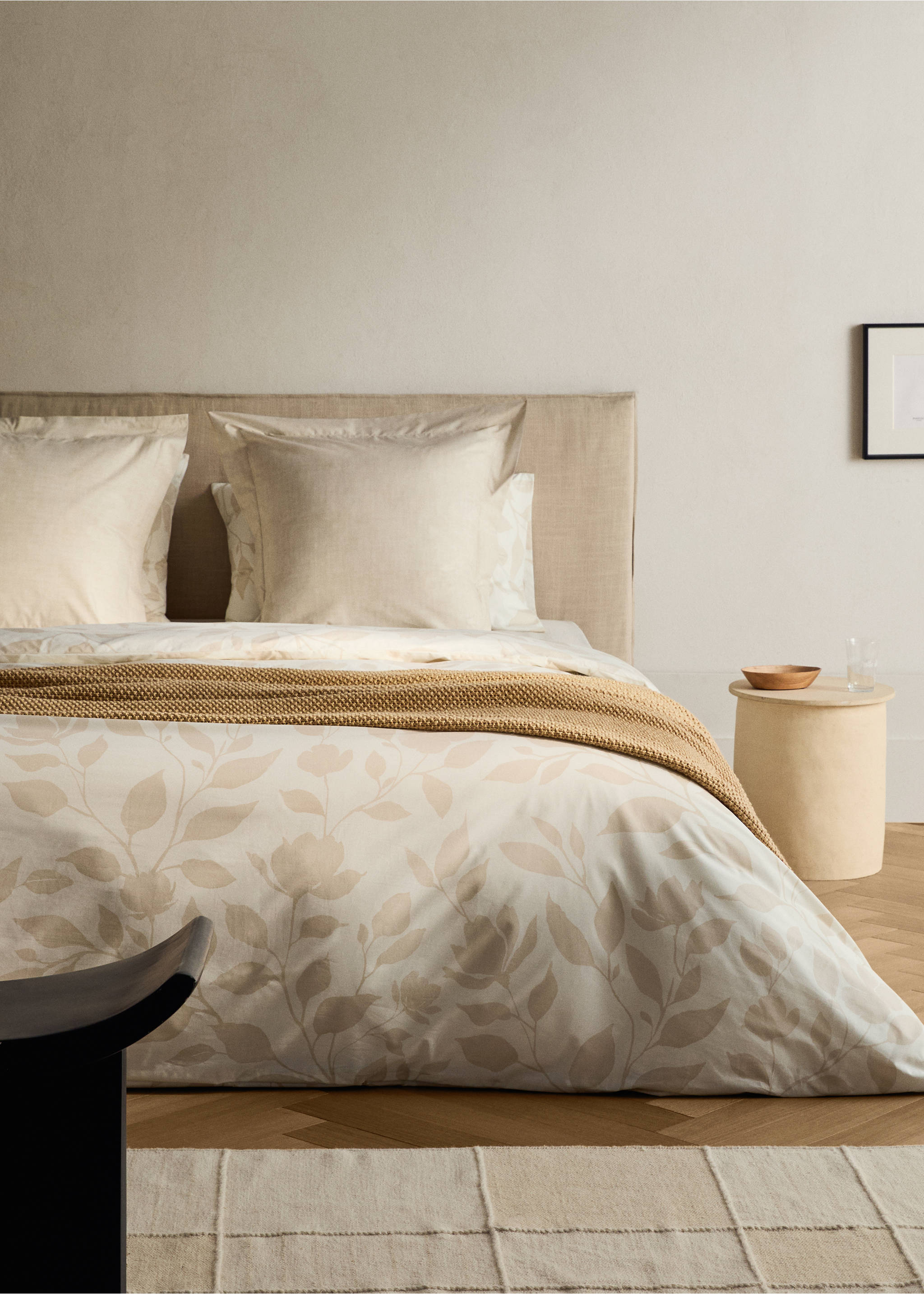 200-thread count percale cotton floral-print duvet cover for 180/200 cm bed - General plane, Vanilla. Ref: 17001610-00.