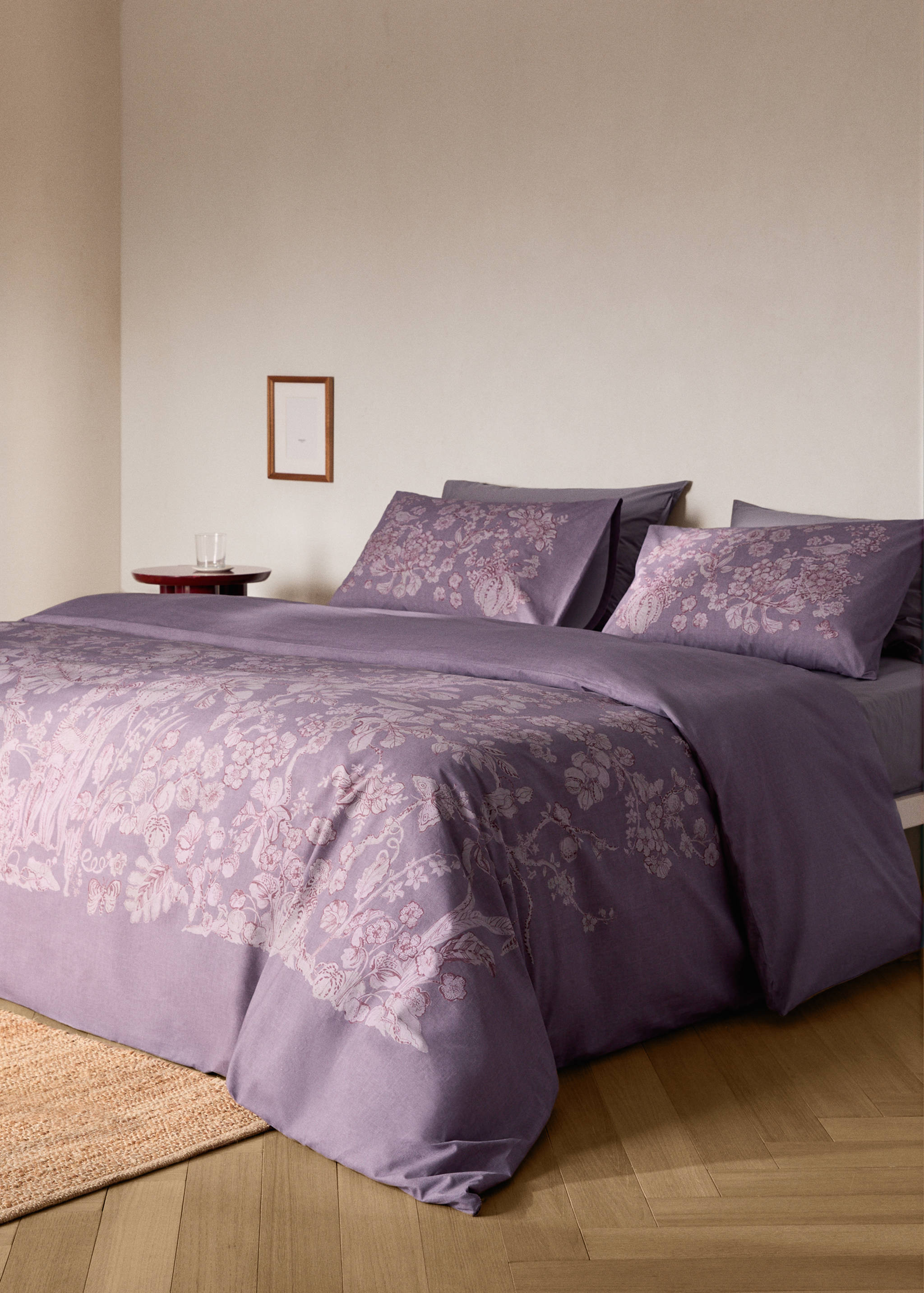 Percale cotton floral-print duvet cover for 90 cm bed - General plane
