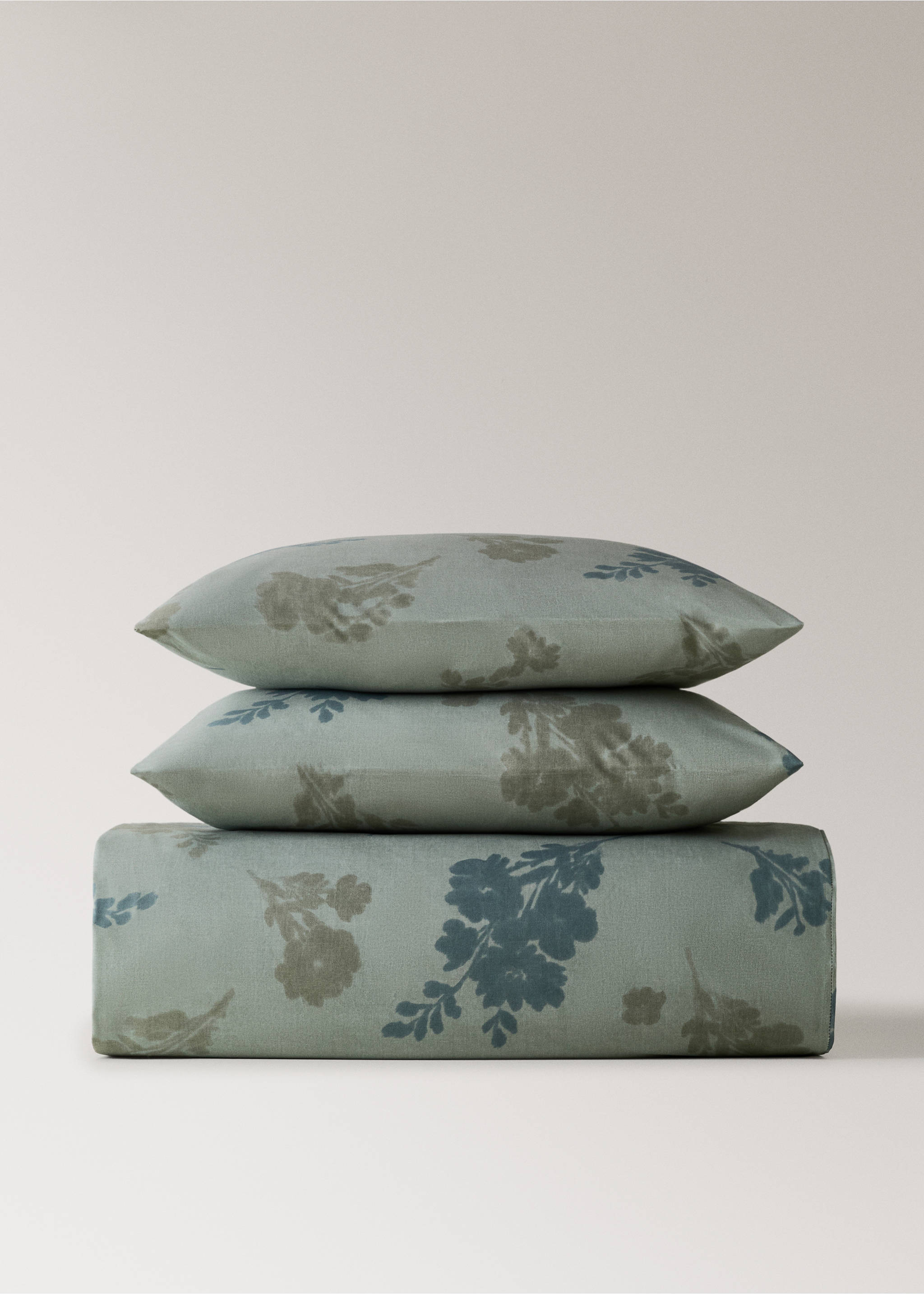 200-thread count percale cotton duvet cover with blurred floral print for 90 cm bed - Article without model, Aqua Green. Ref: 17001626-00.