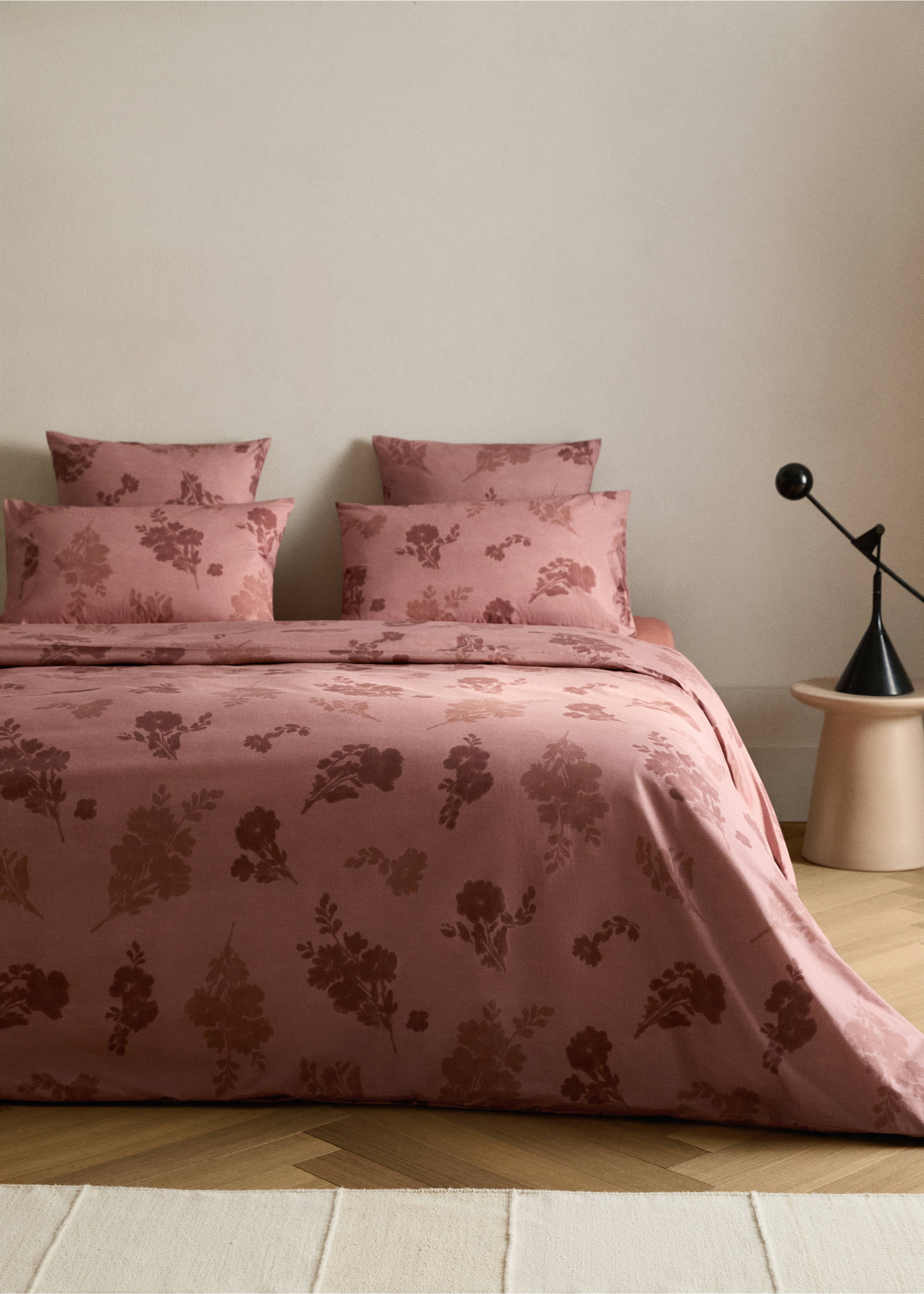 200-thread count percale cotton duvet cover with blurred floral print for 90 cm bed - General plane, Medium Pink. Ref: 17001626-00.