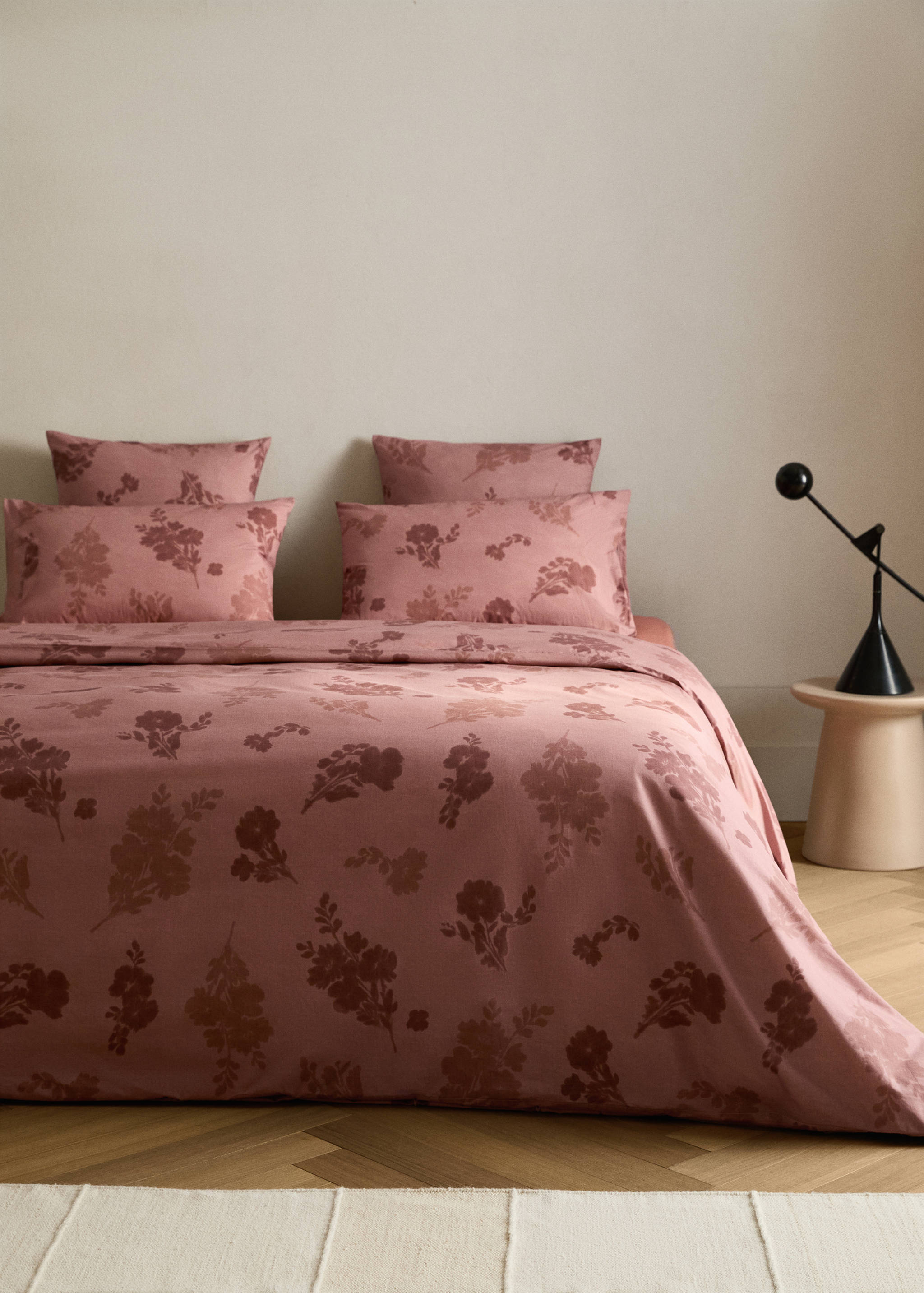 200-thread count percale cotton duvet cover with blurred floral print for 90 cm bed - General plane