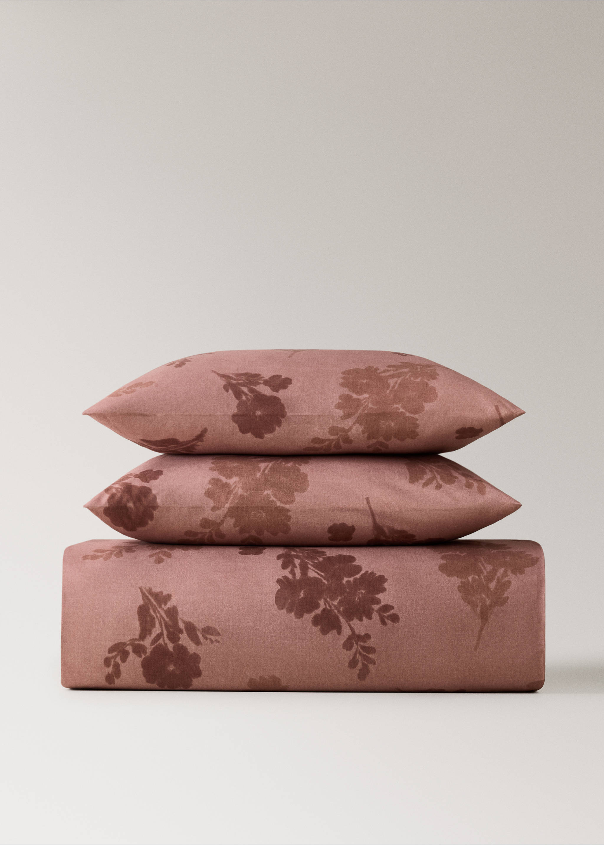 200-thread count percale cotton duvet cover with blurred floral print for 90 cm bed - Article without model, Medium Pink. Ref: 17001626-00.