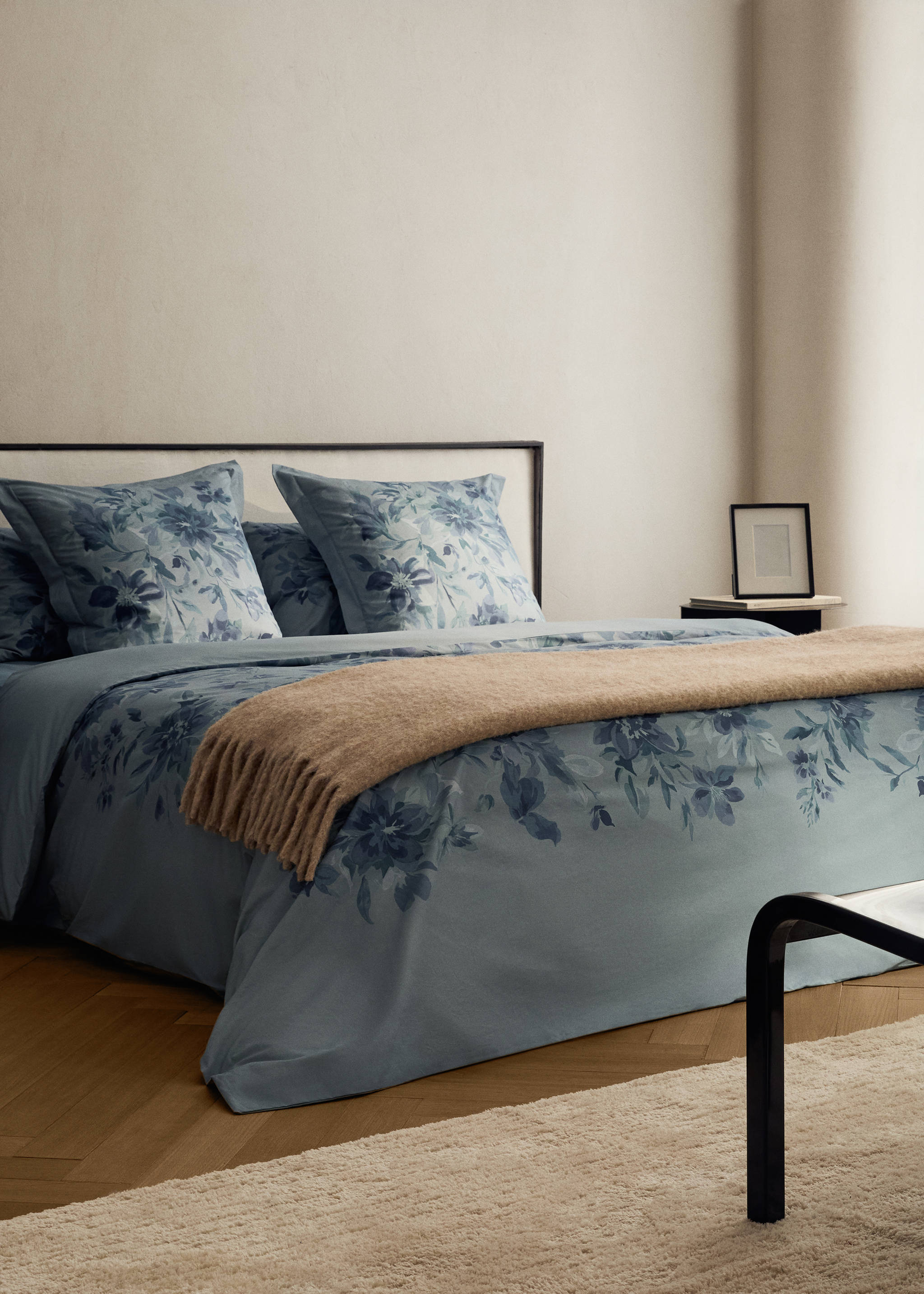 Percale cotton watercolour floral-print duvet cover for 150/160 cm bed - General plane