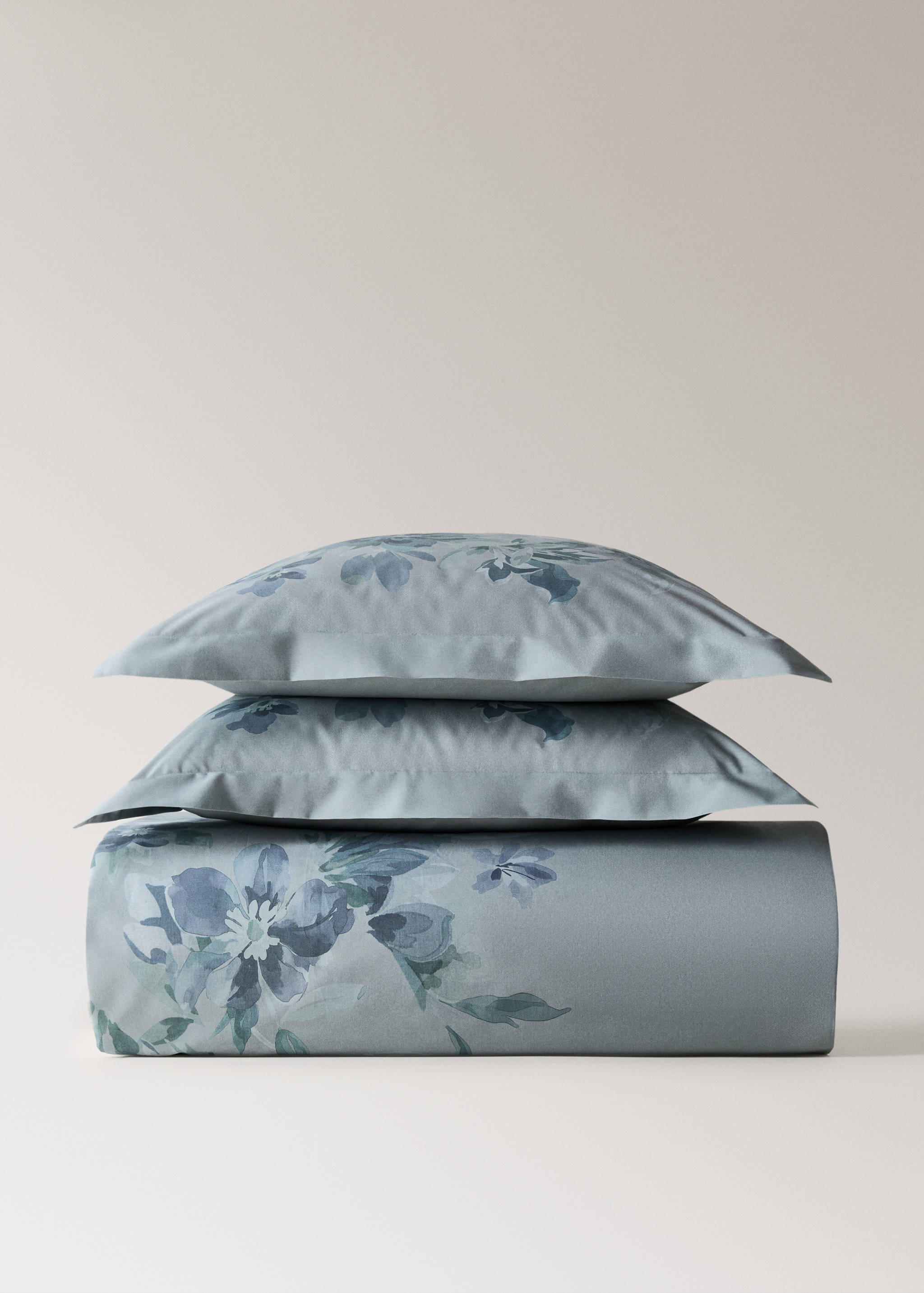 Percale cotton watercolour floral-print duvet cover for 150/160 cm bed - Article without model