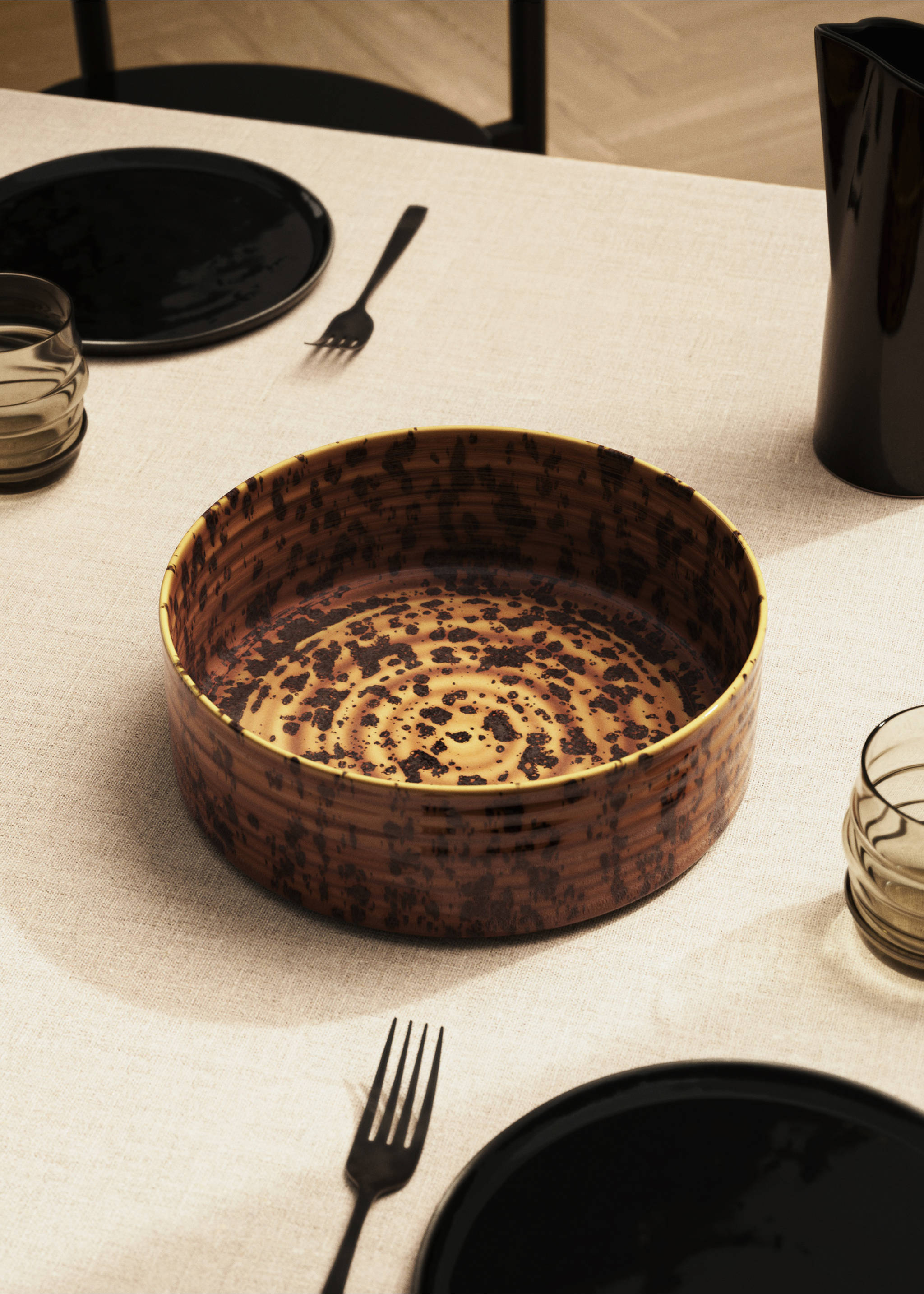 Large reactive glaze gres bowl - General plane, Brown. Ref: 17002037-00.