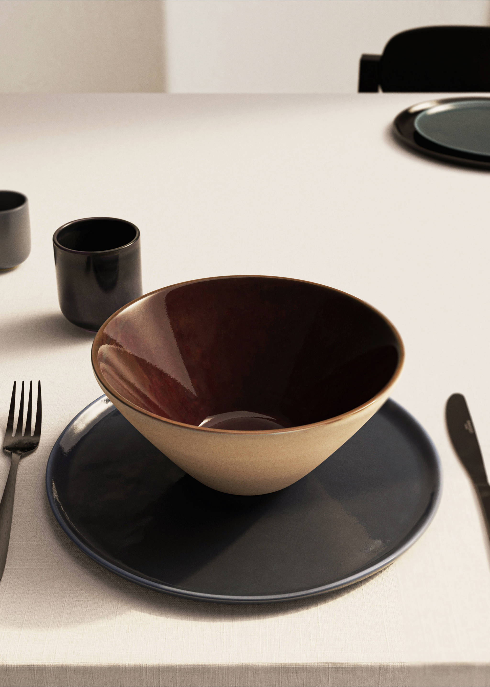 Two-tone stoneware bowl - General plane, Brown. Ref: 17002047-00.