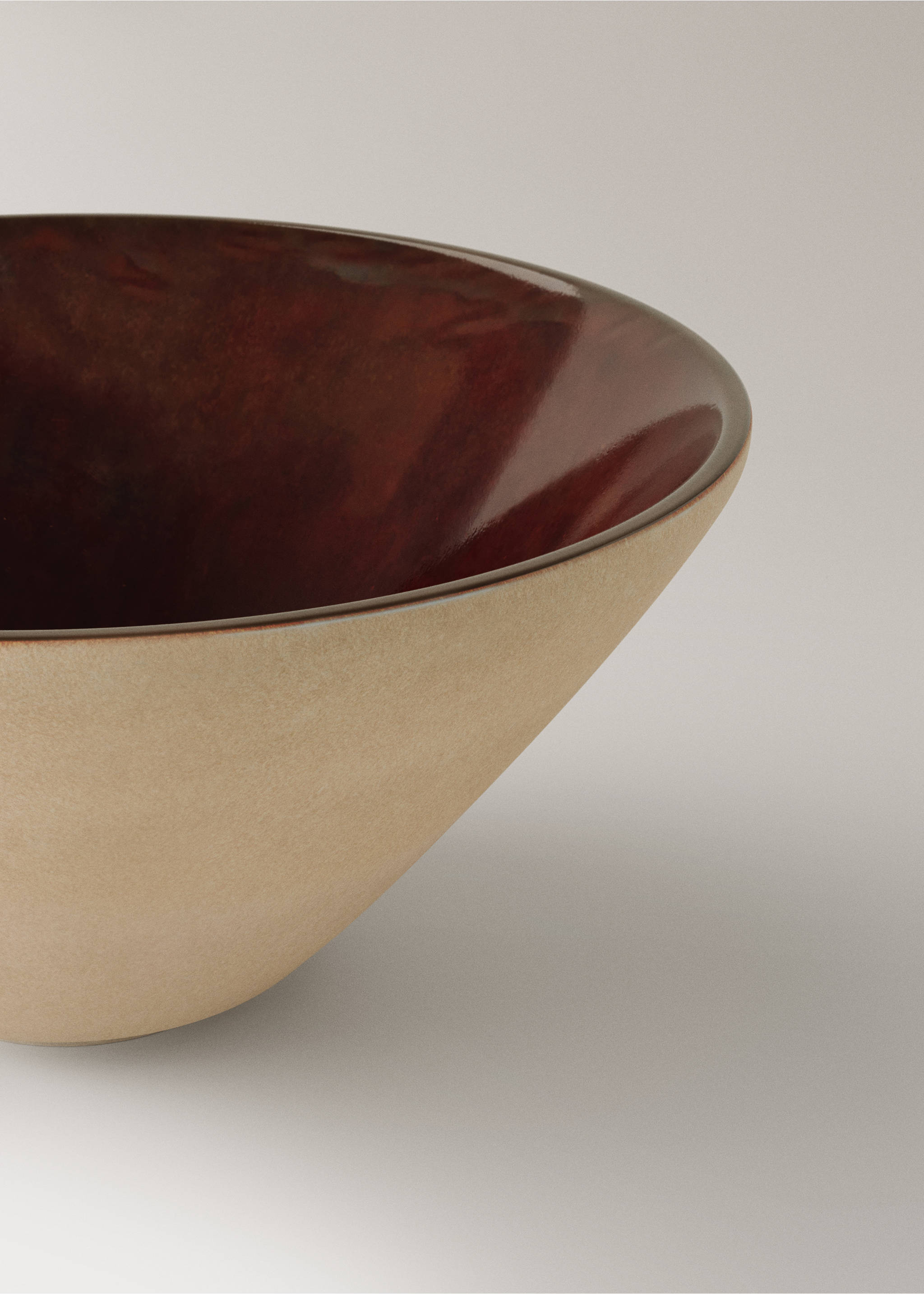 Two-tone stoneware bowl - Details of the article 2, Brown. Ref: 17002047-00.