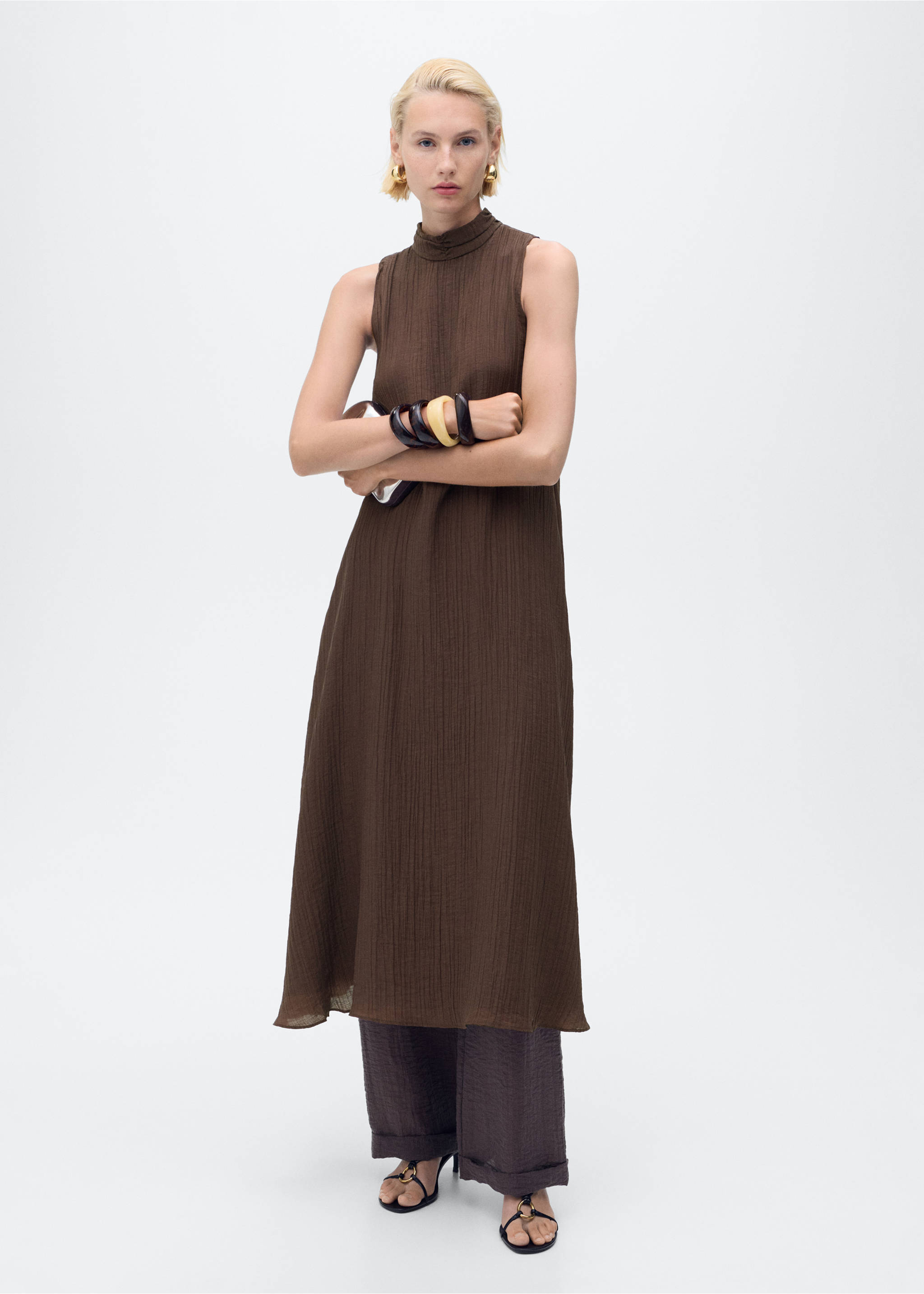 Halter-neck lyocell dress - General plane, Chocolate. Ref: 17002540-00.