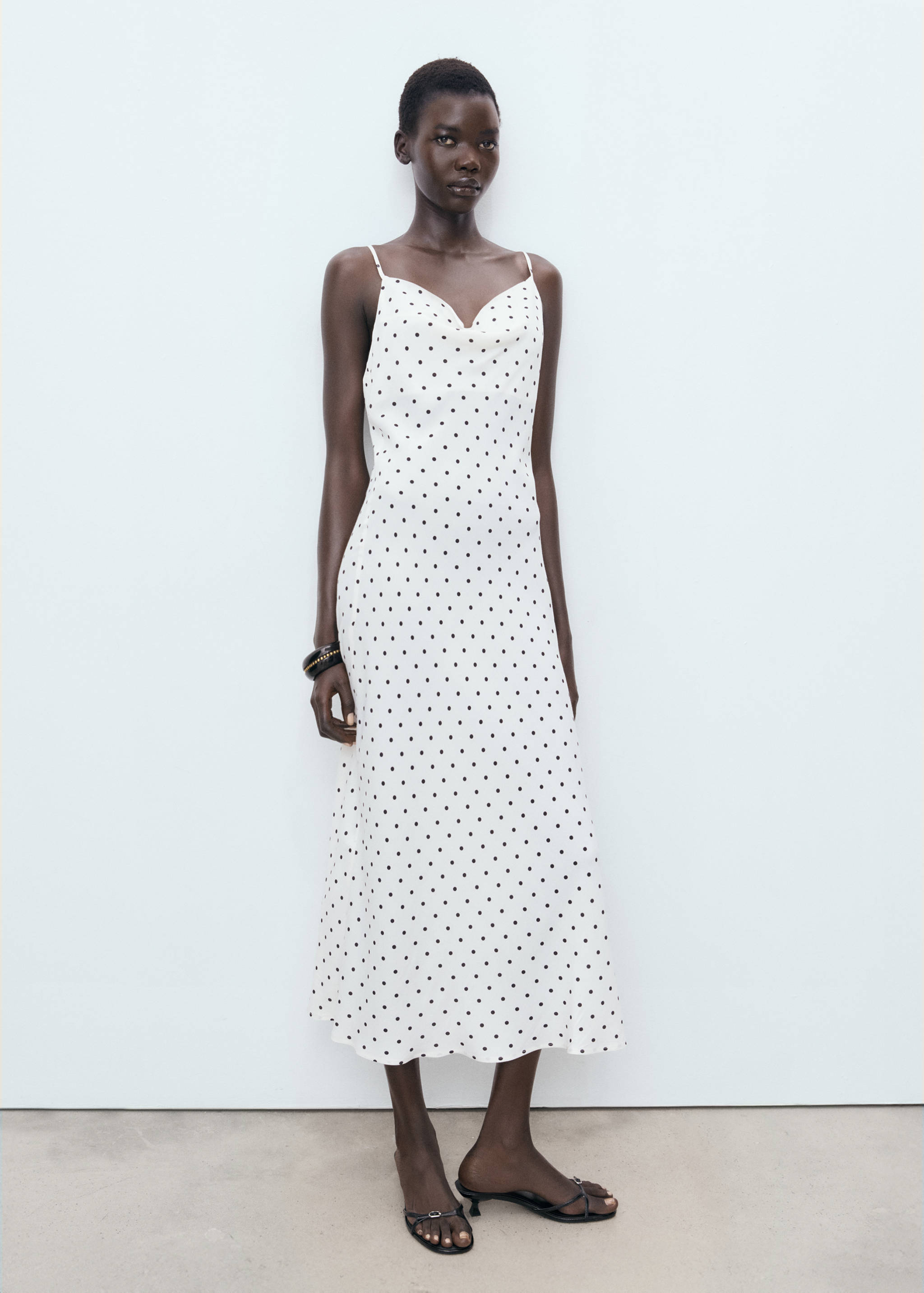 Midi-dress with draped neckline - General plane