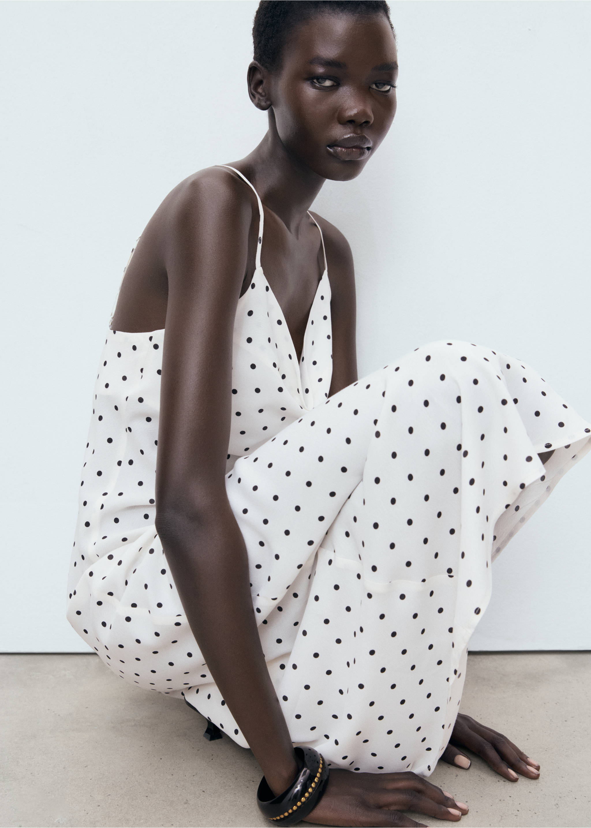 Midi-dress with draped neckline - Details of the article 2, Off White. Ref: 17002542-00.