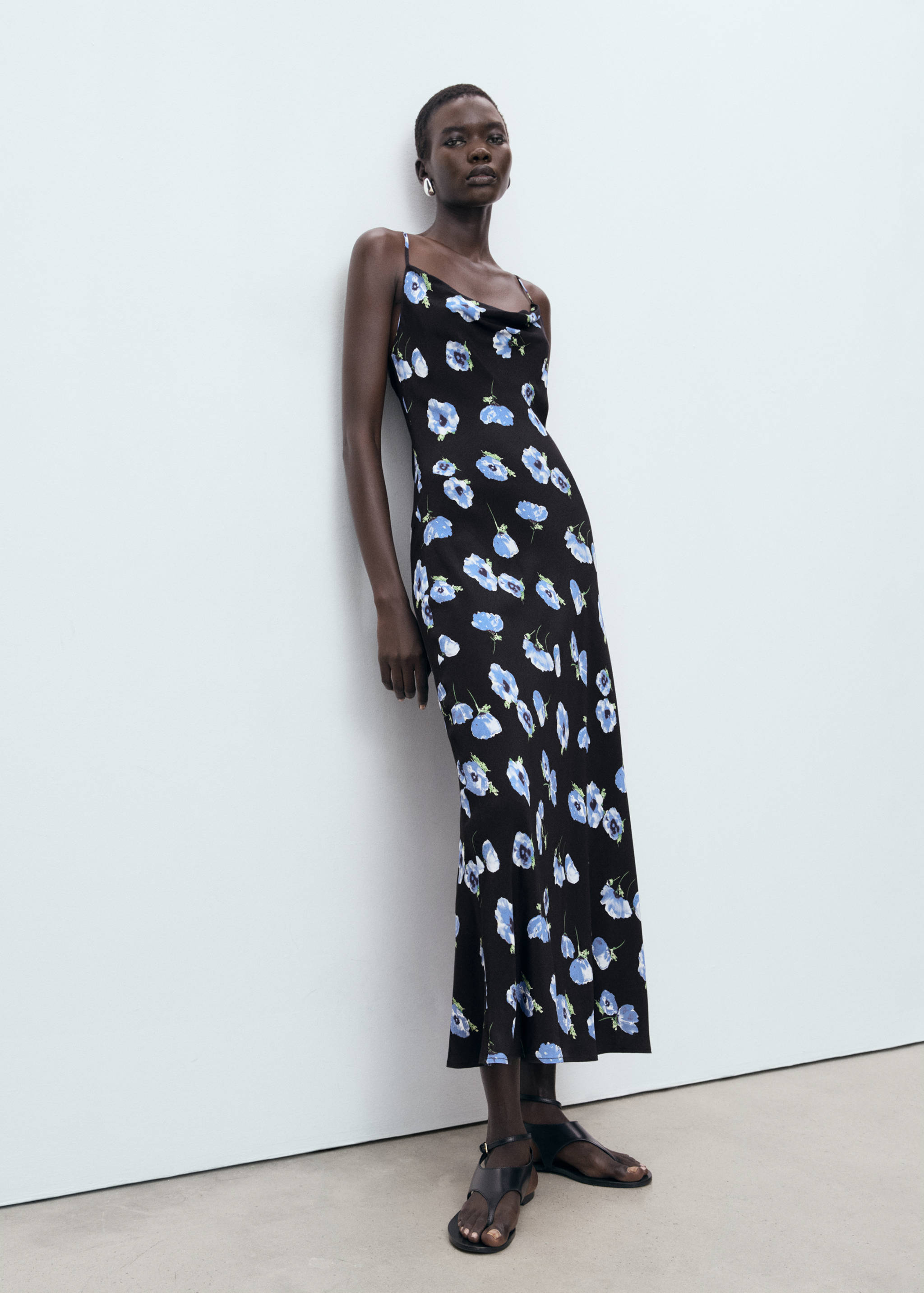 Midi-dress with draped neckline - General plane