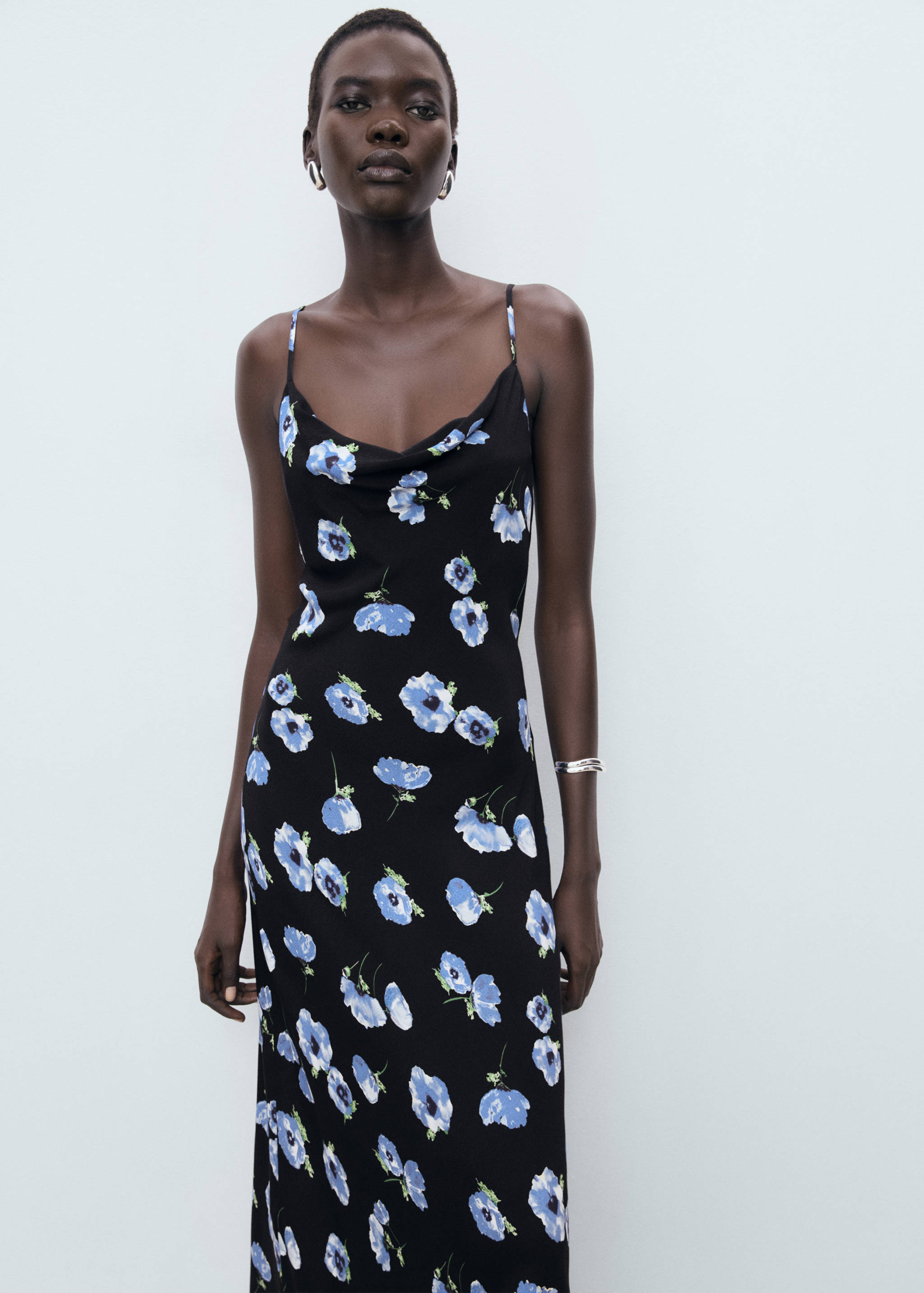 Midi-dress with draped neckline - Medium plane