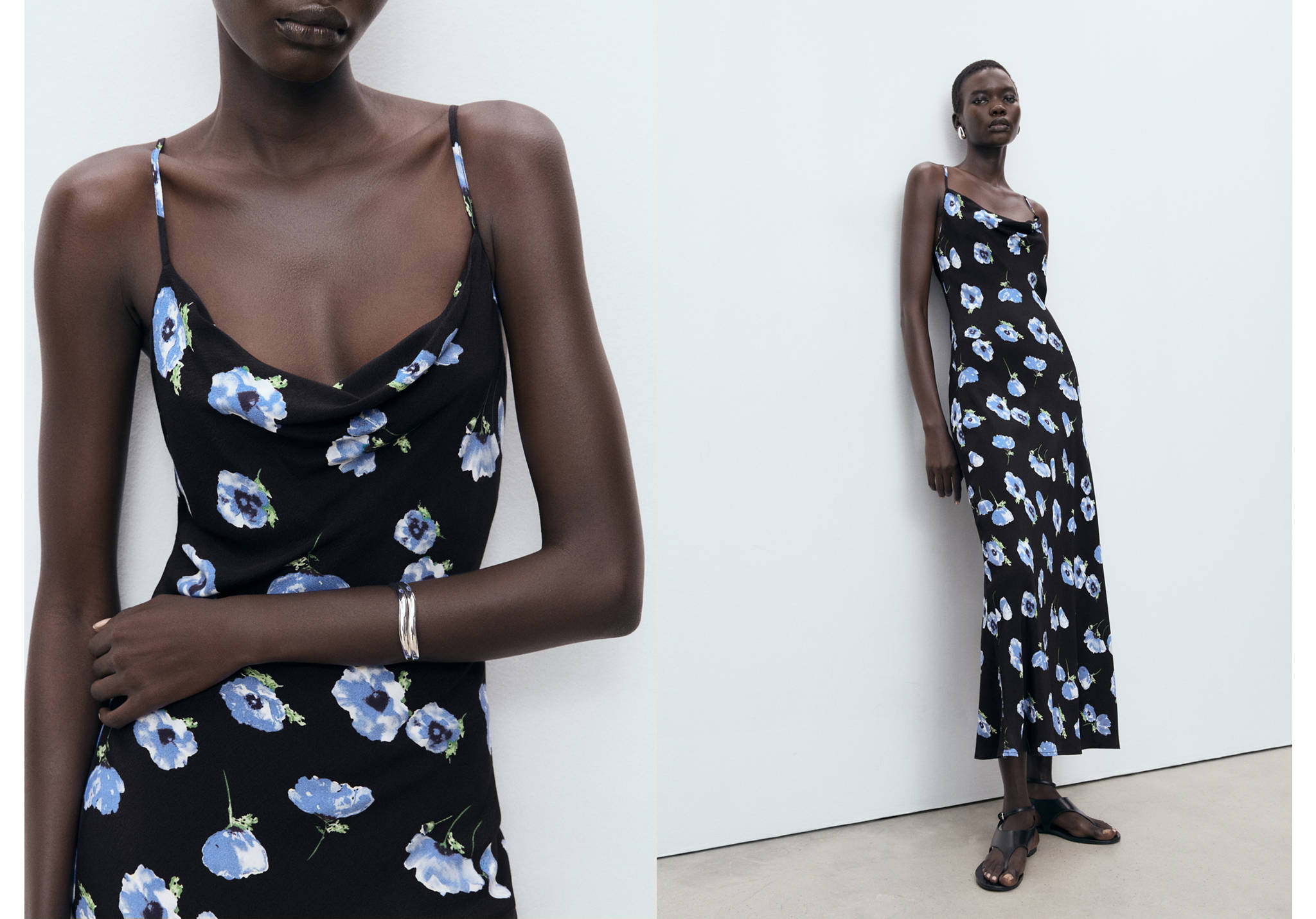 Midi-dress with draped neckline - Panoramic plane