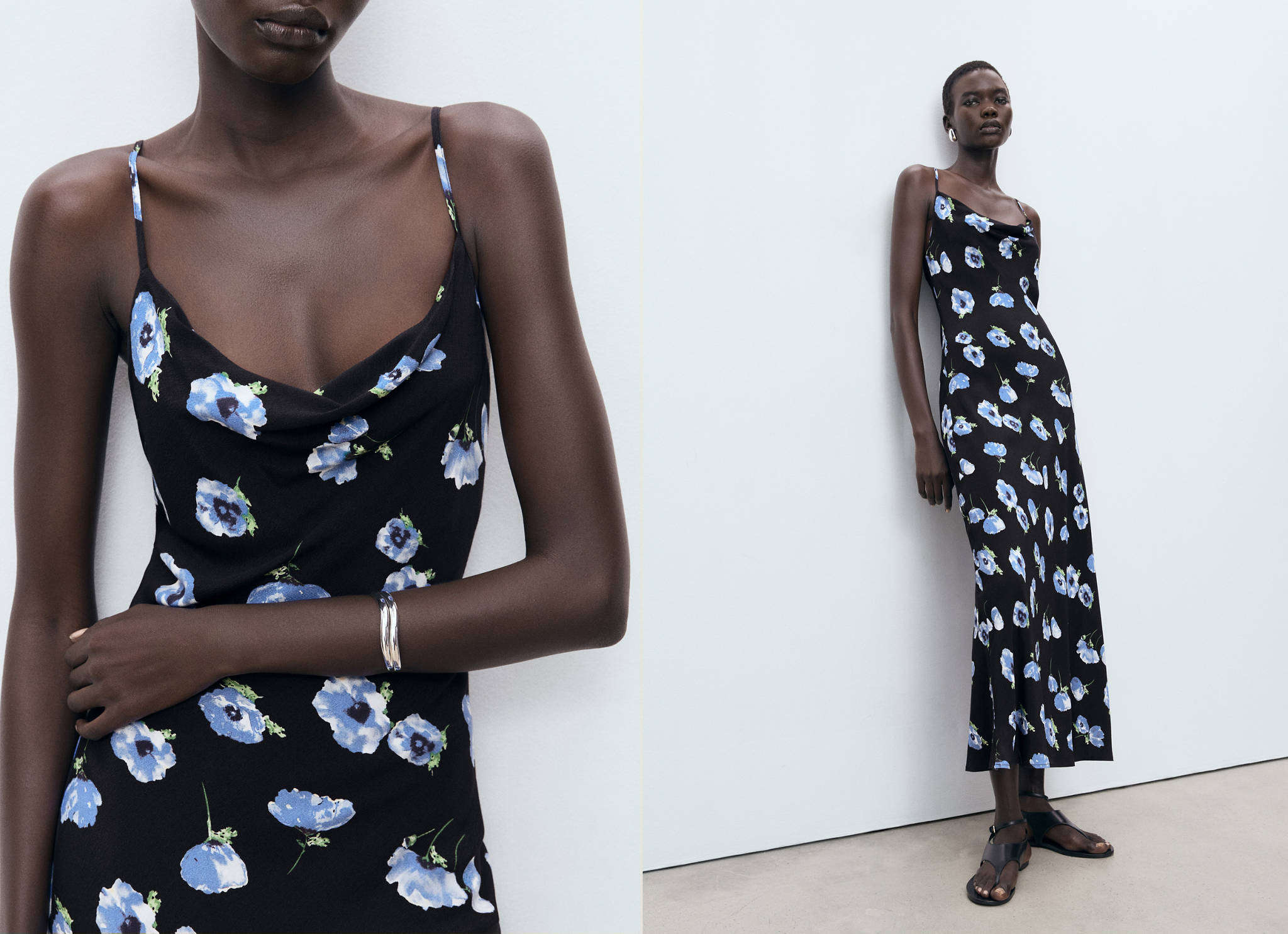 Midi-dress with draped neckline - Panoramic plane