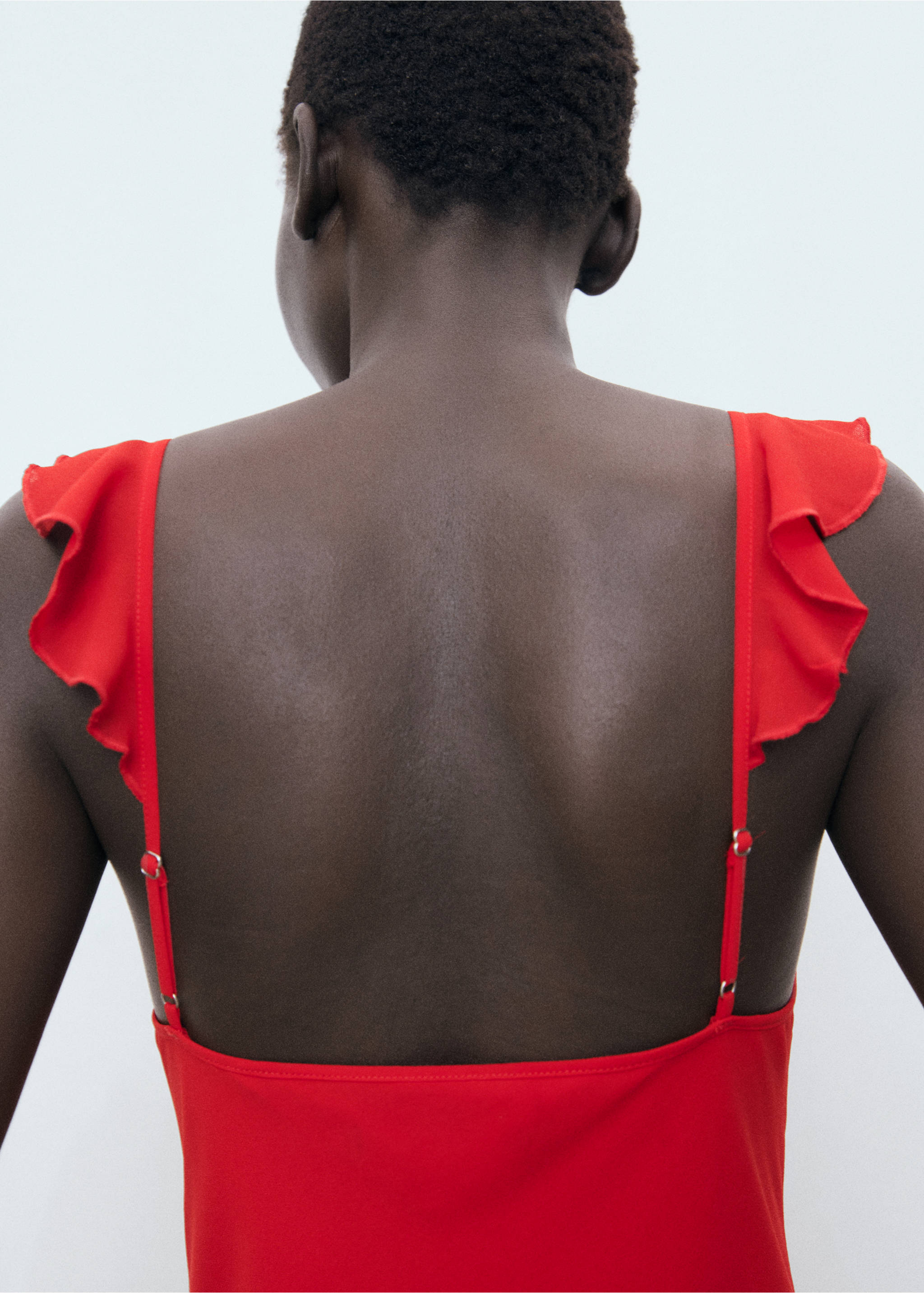 Robe midi avec encolure à volants - Détail de l'article 3, Rouge. Ref: 17002545-00.
