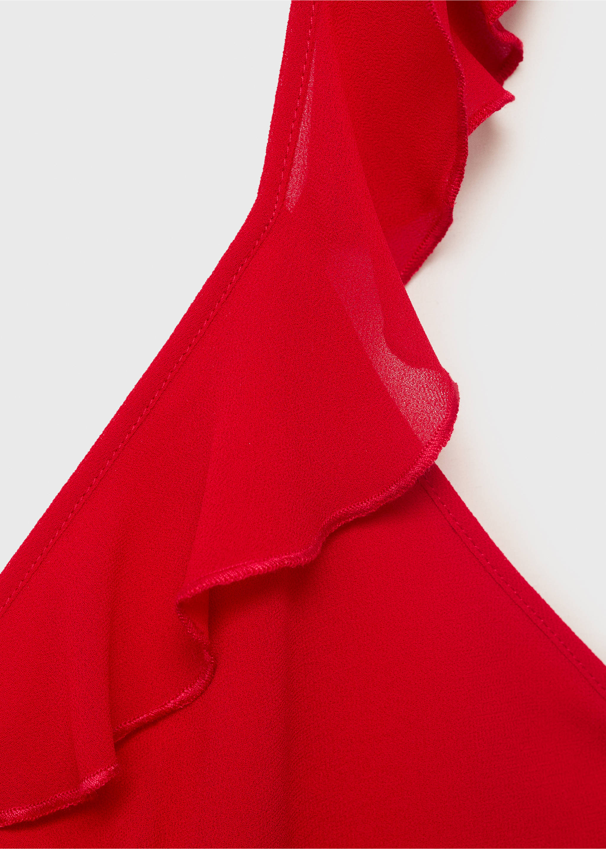 Midi-dress with ruffle neckline - Details of the article 0, Red. Ref: 17002545-00.