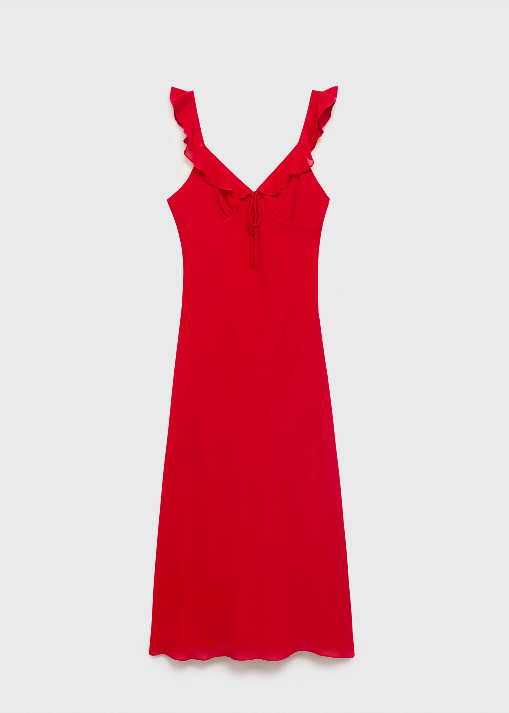 Midi-dress with ruffle neckline - Article without model, Red. Ref: 17002545-00.