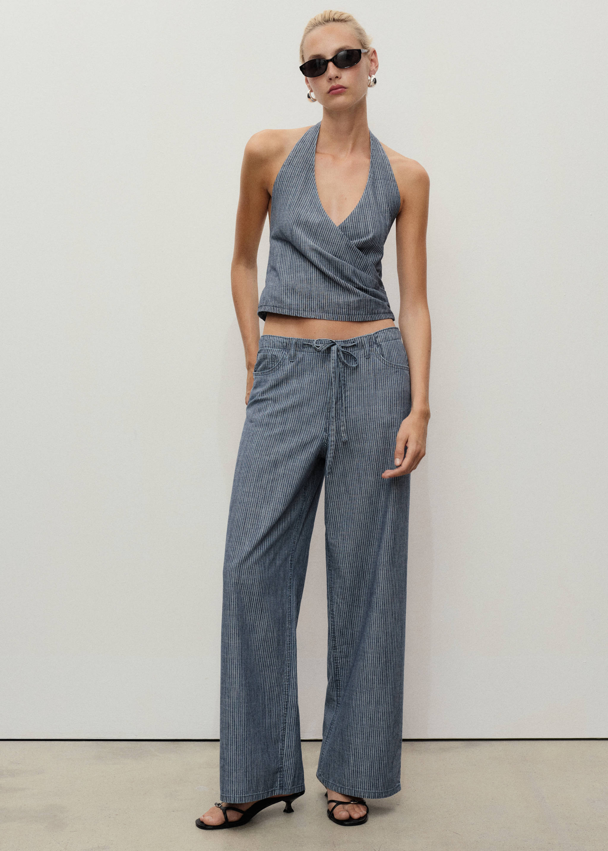 Striped crossover denim top - General plane