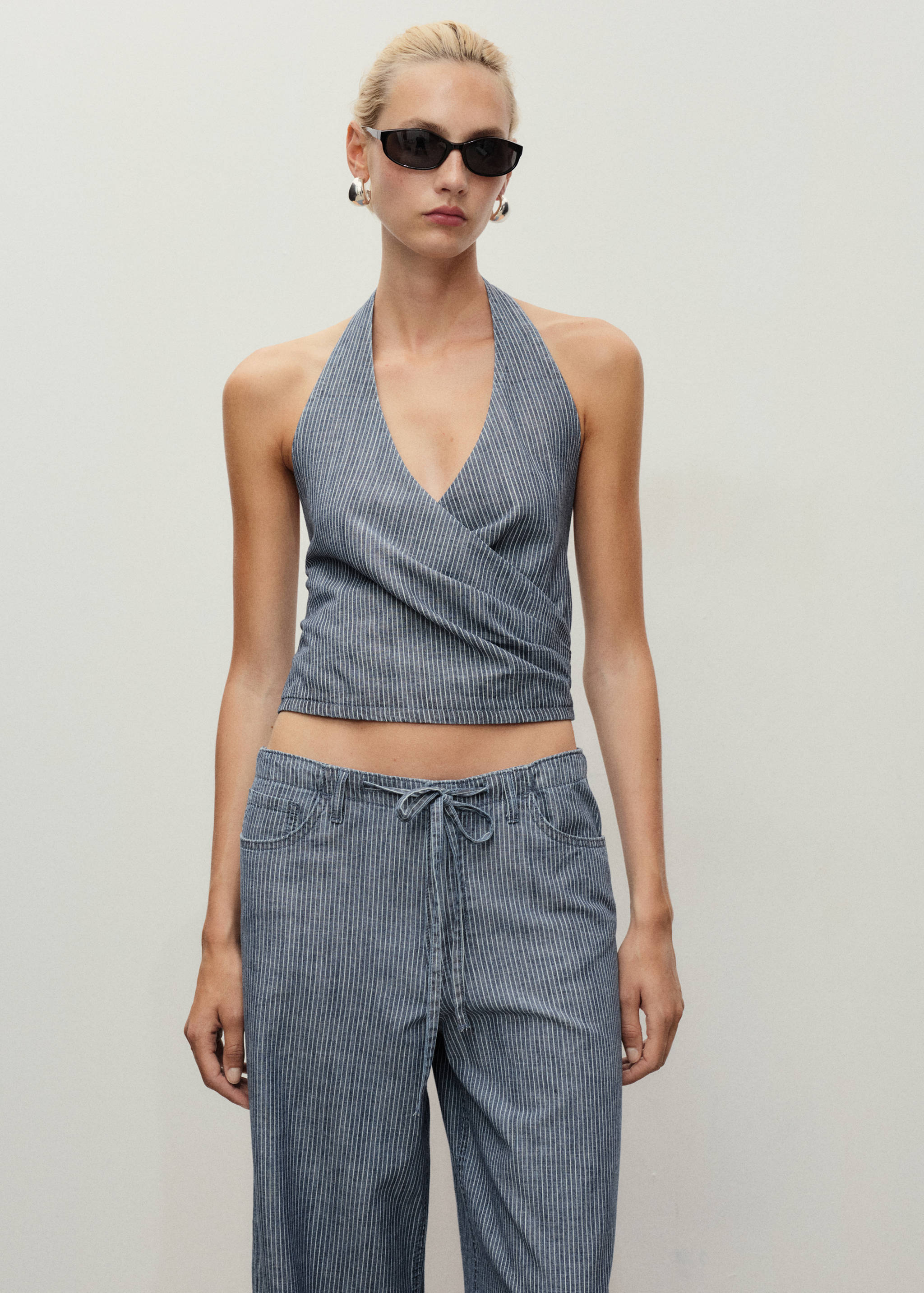 Striped crossover denim top - Medium plane