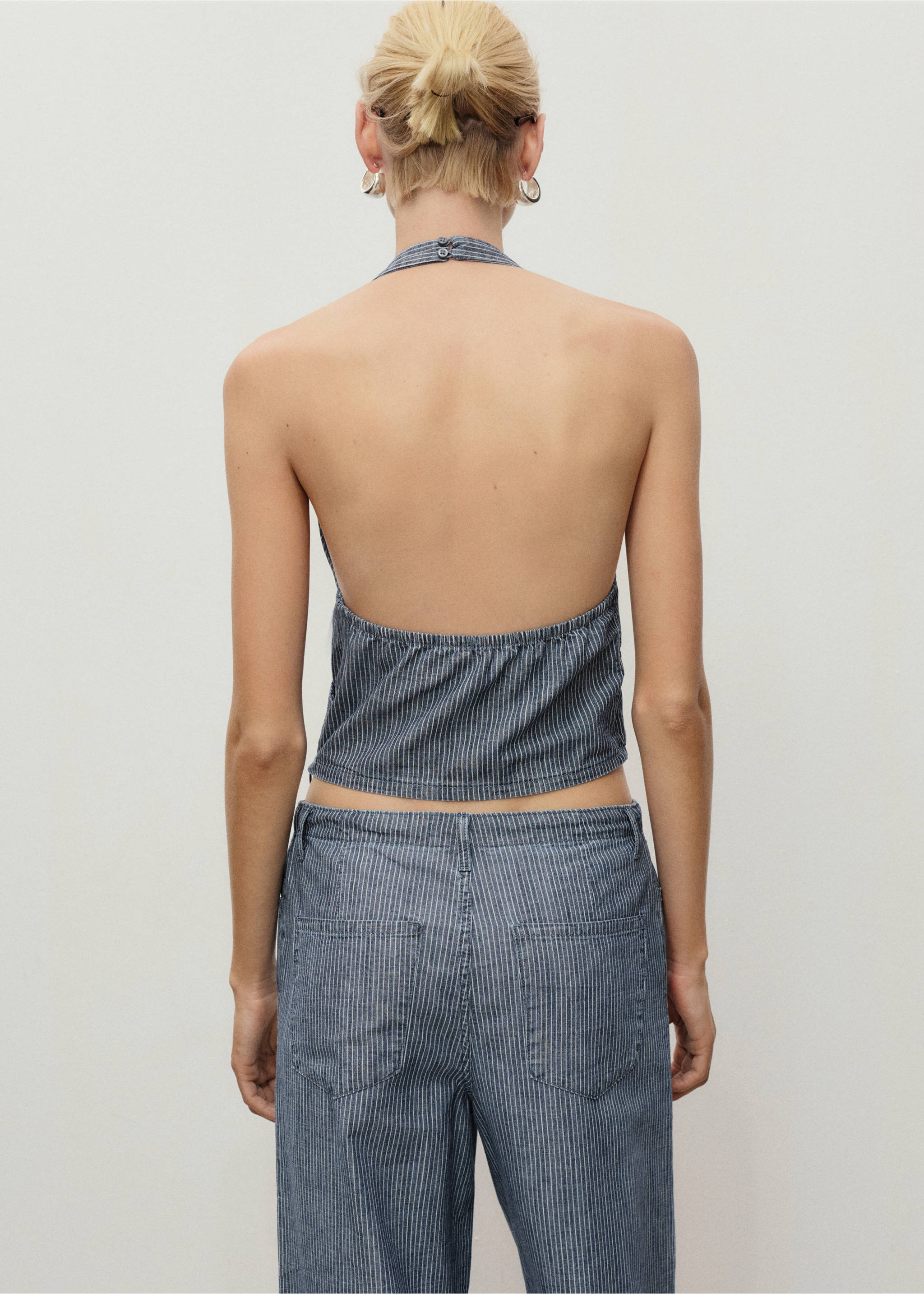Striped crossover denim top - Reverse of the article, Blue. Ref: 17002903-00.
