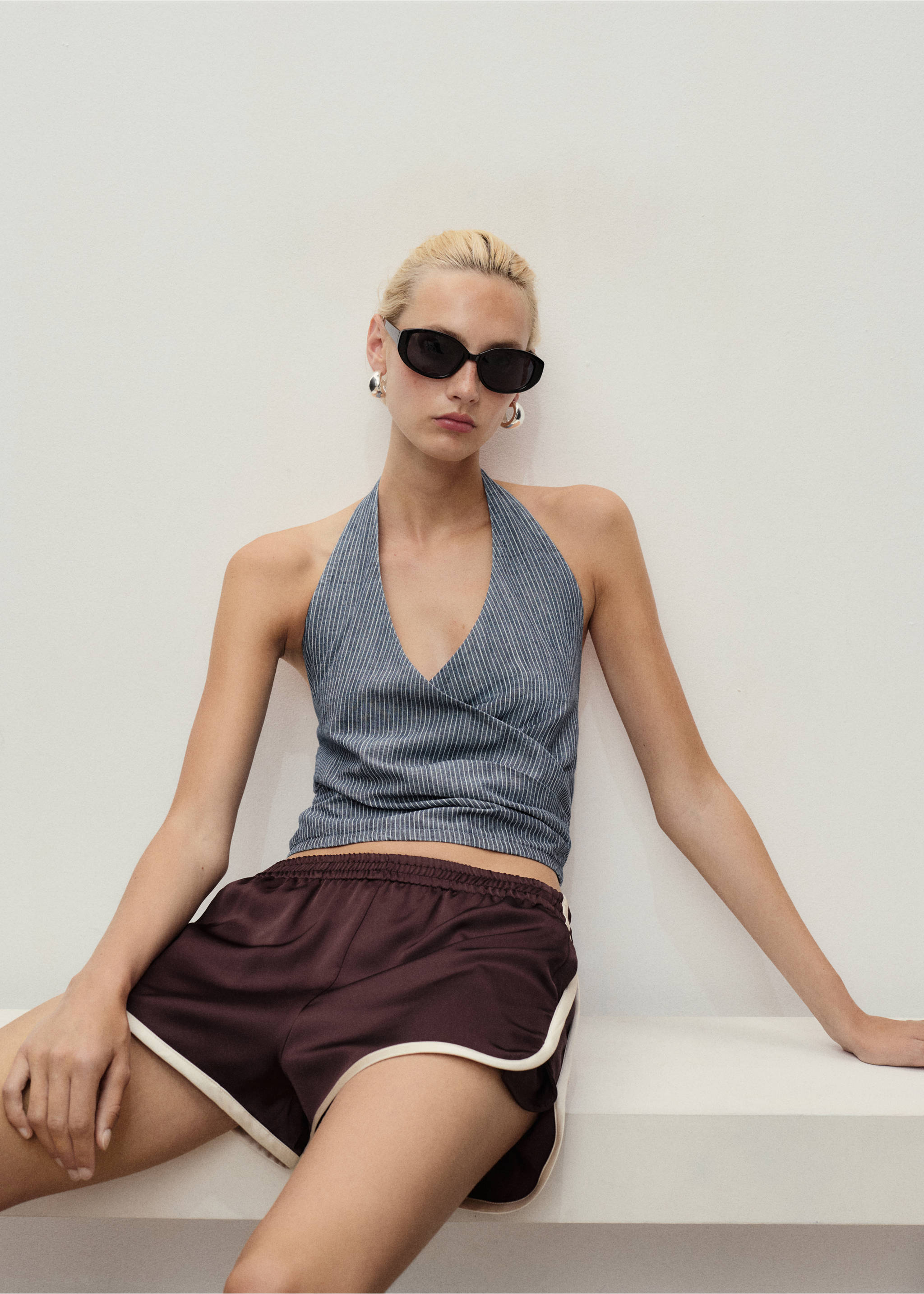 Striped crossover denim top - Details of the article 2, Blue. Ref: 17002903-00.