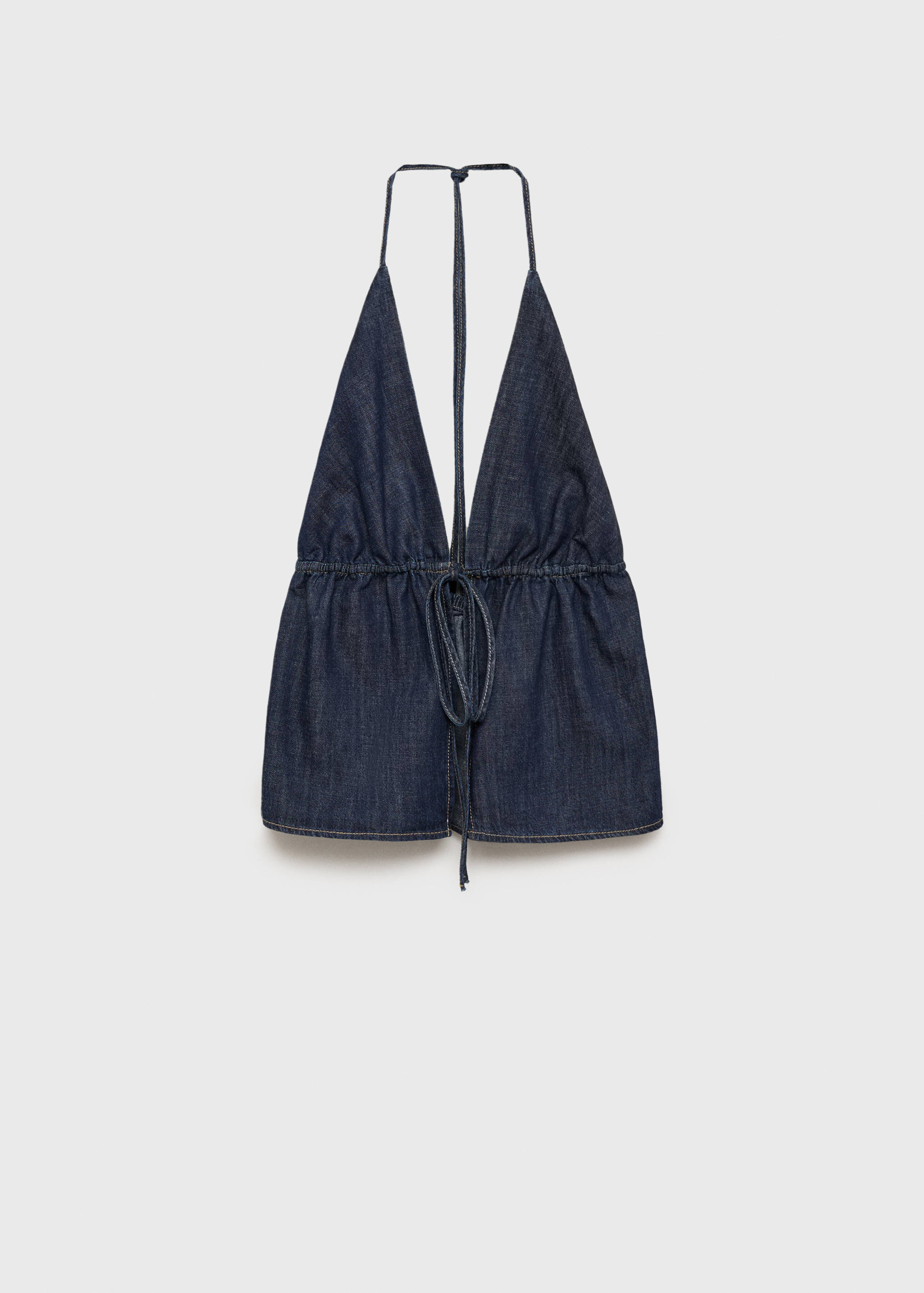Denim topp med v-hals og knyting - Artikkel uten modell