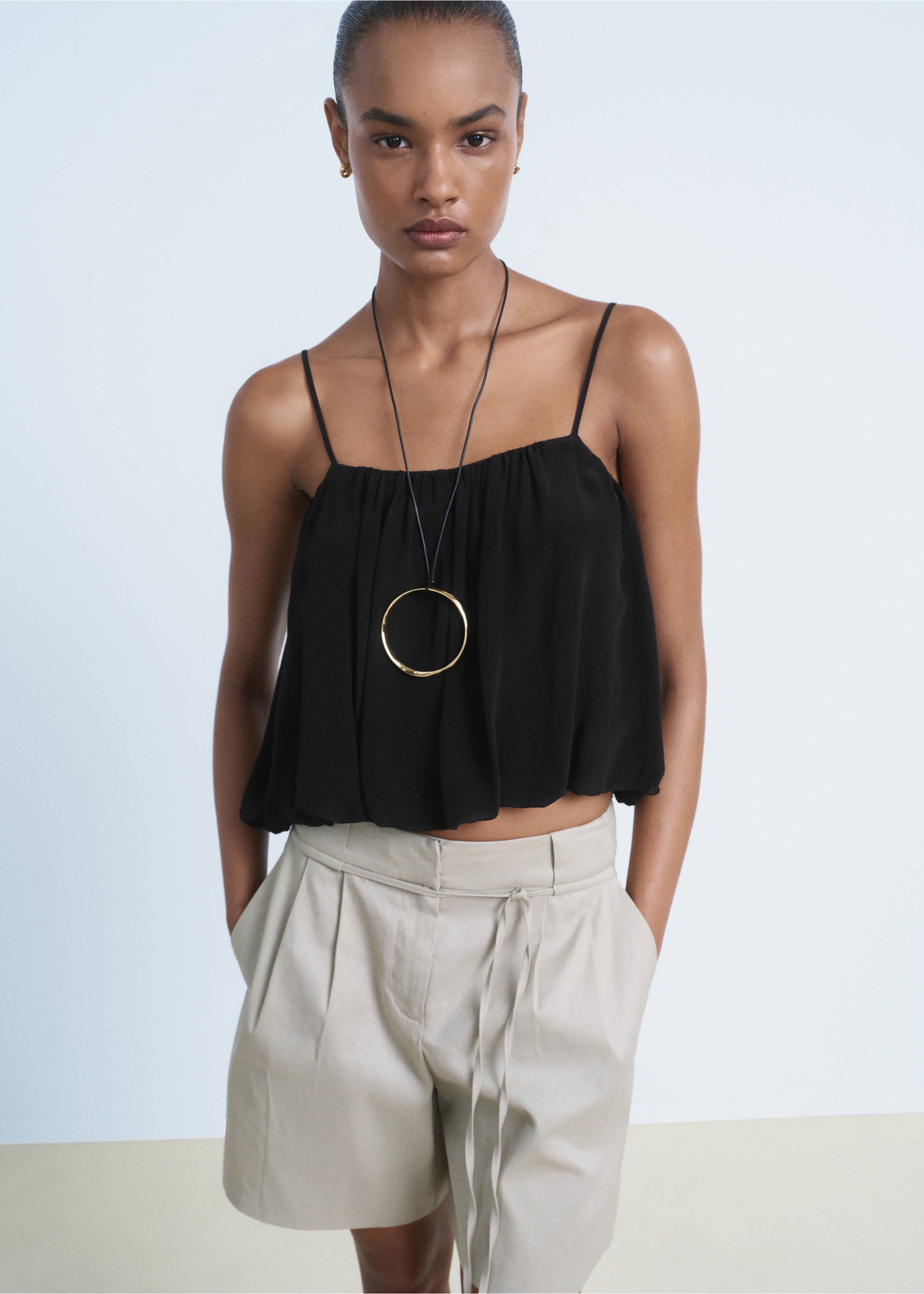 Balloon crop top - Medium plane, Black. Ref: 17002906-00.