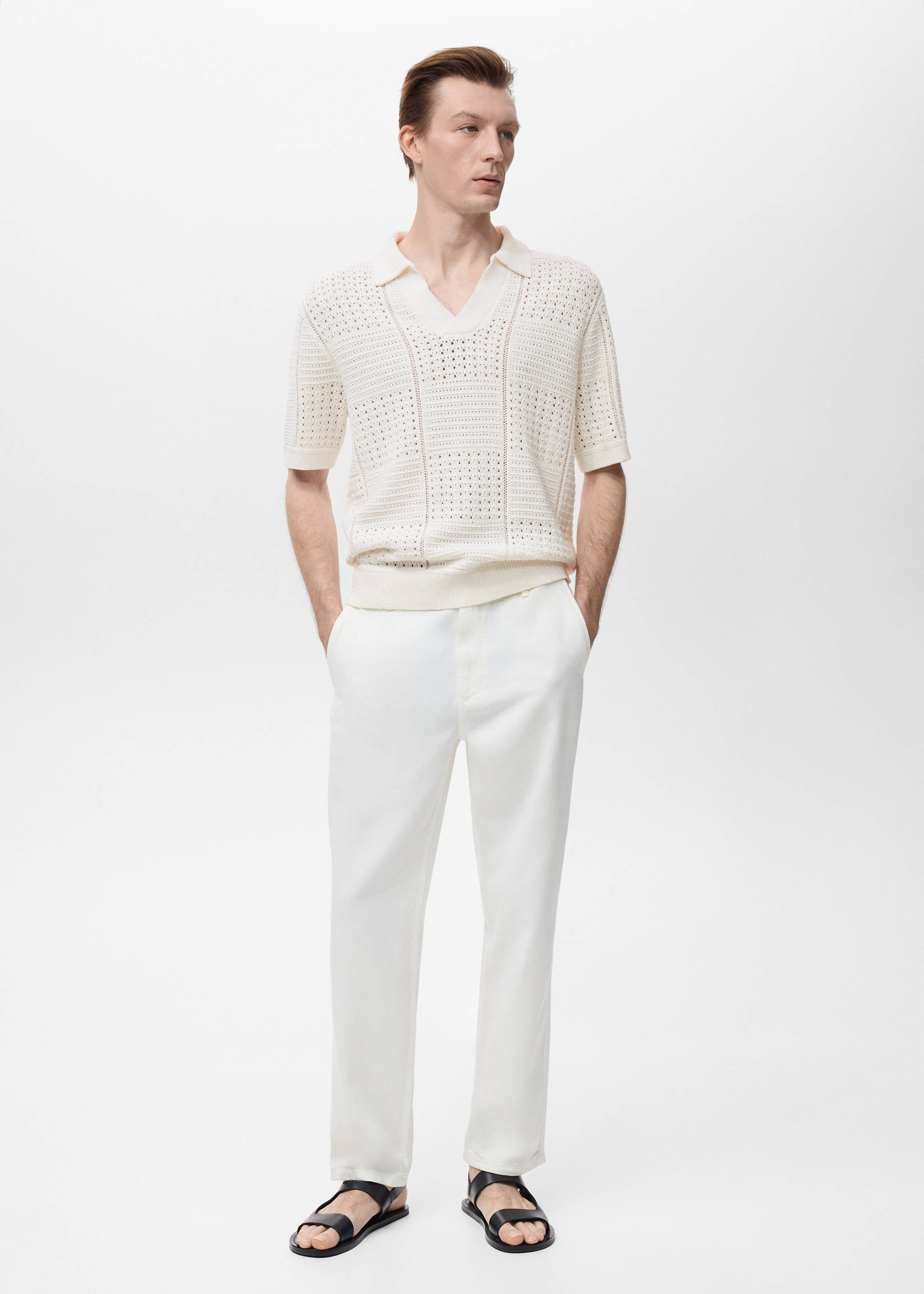 Openwork knitted cotton polo shirt - General plane