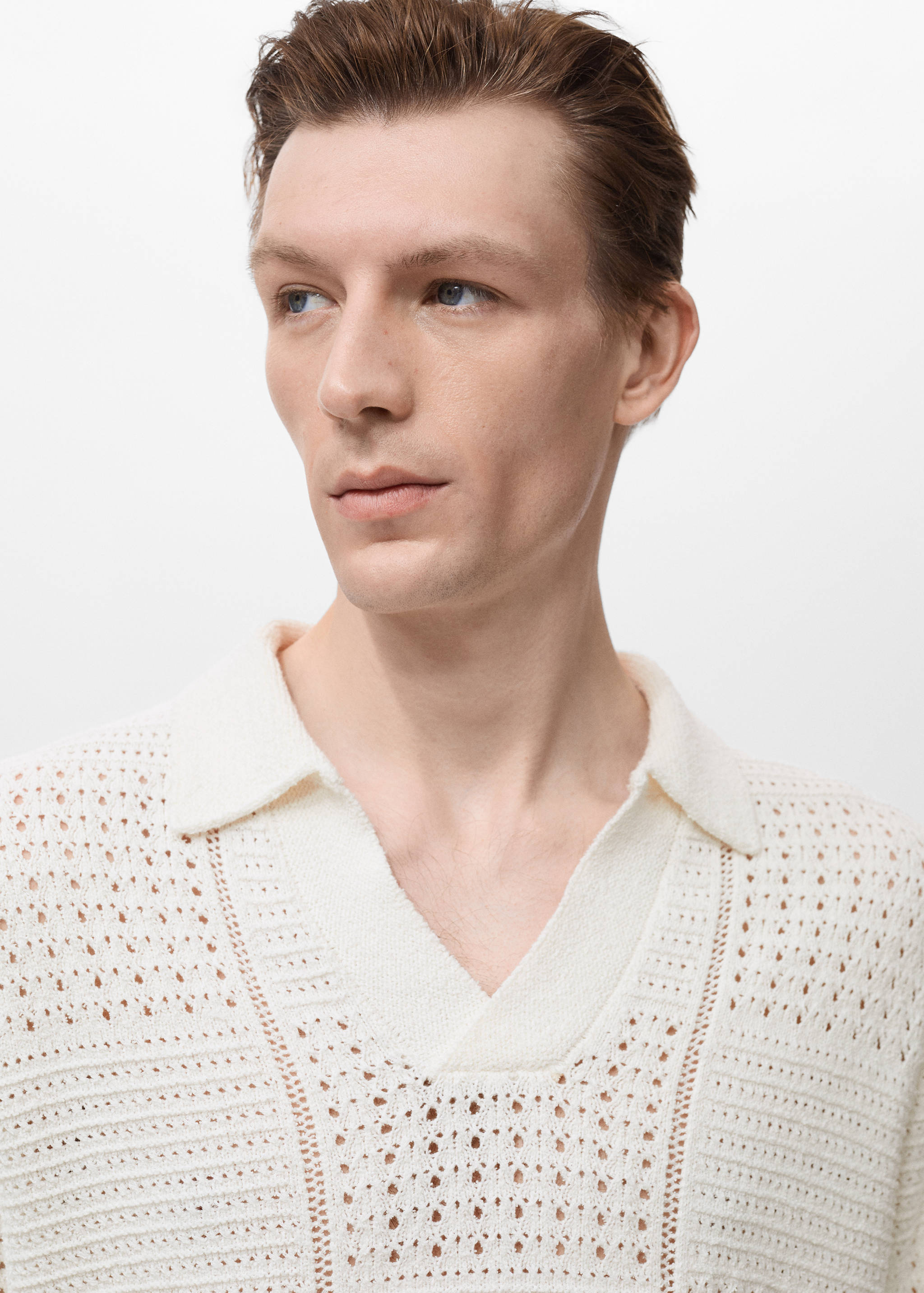 Openwork knitted cotton polo shirt - Details of the article 1