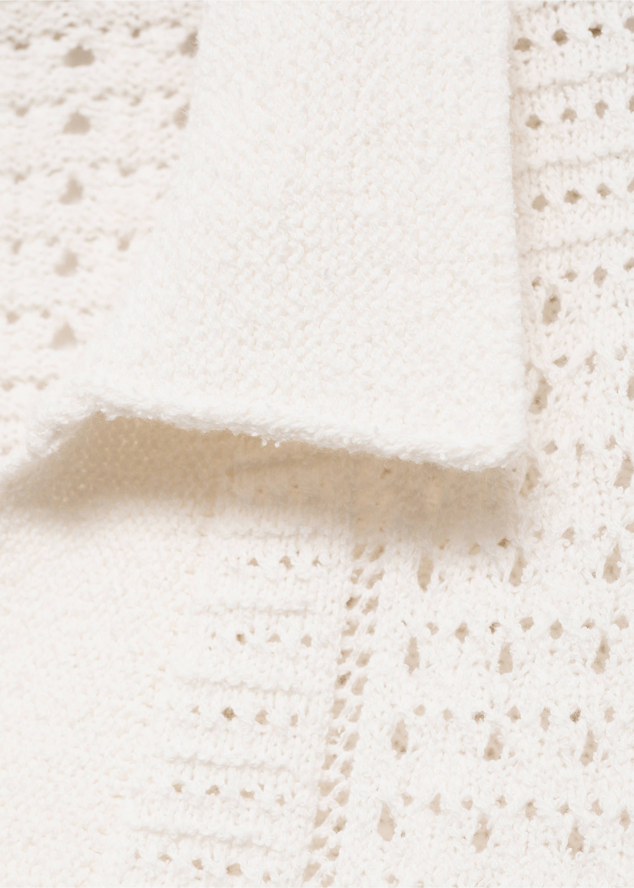 Openwork knitted cotton polo shirt - Details of the article 8, Off White. Ref: 17002907-00.