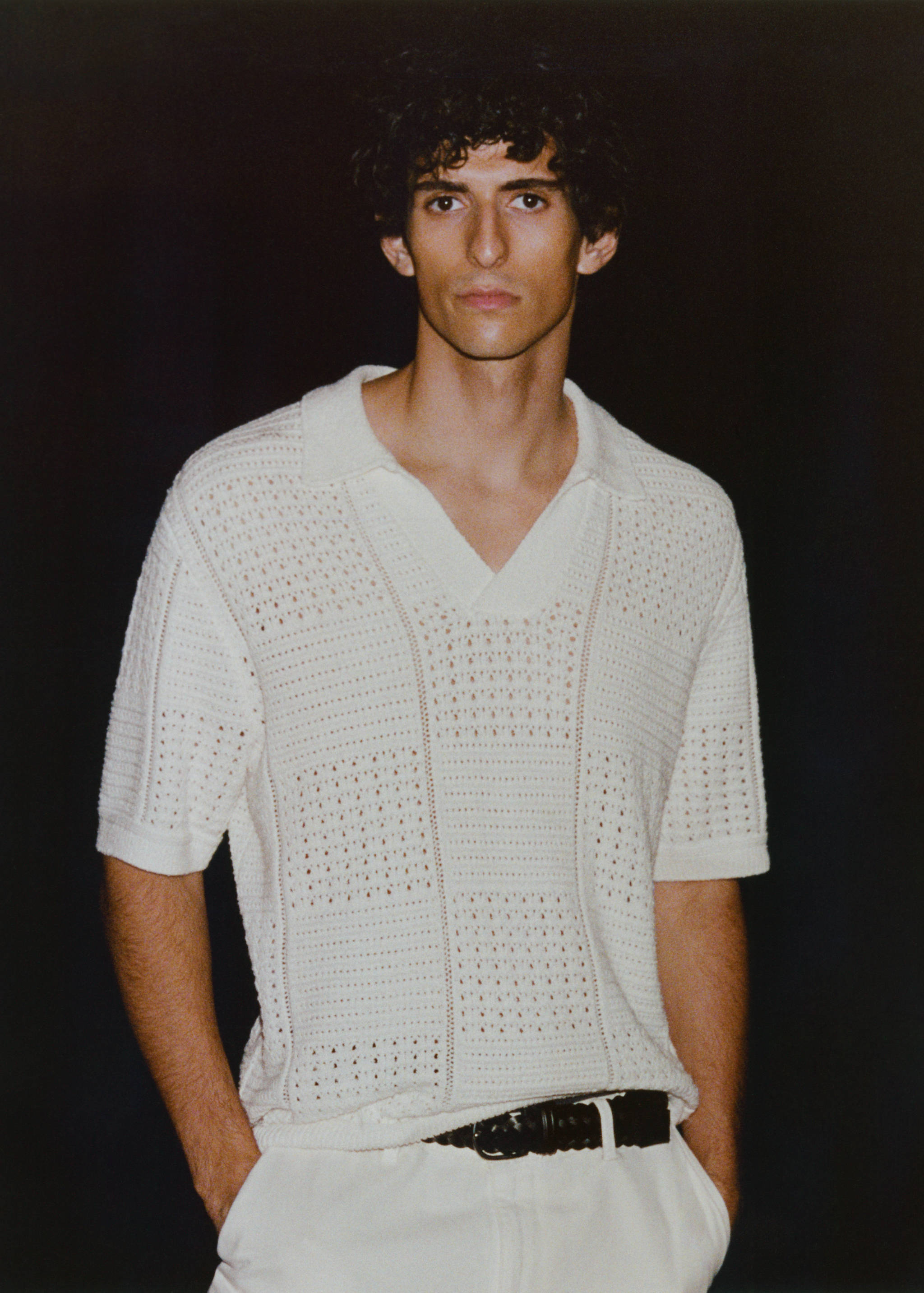 Openwork knitted cotton polo shirt - Details of the article 3