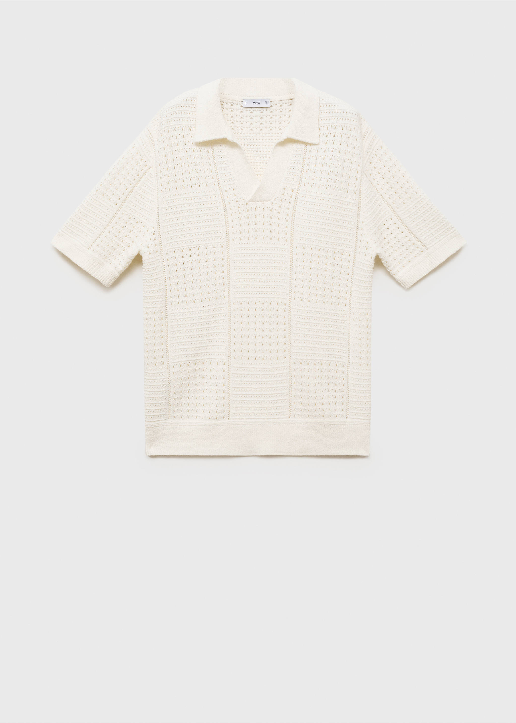 Openwork knitted cotton polo shirt - Article without model, Off White. Ref: 17002907-00.